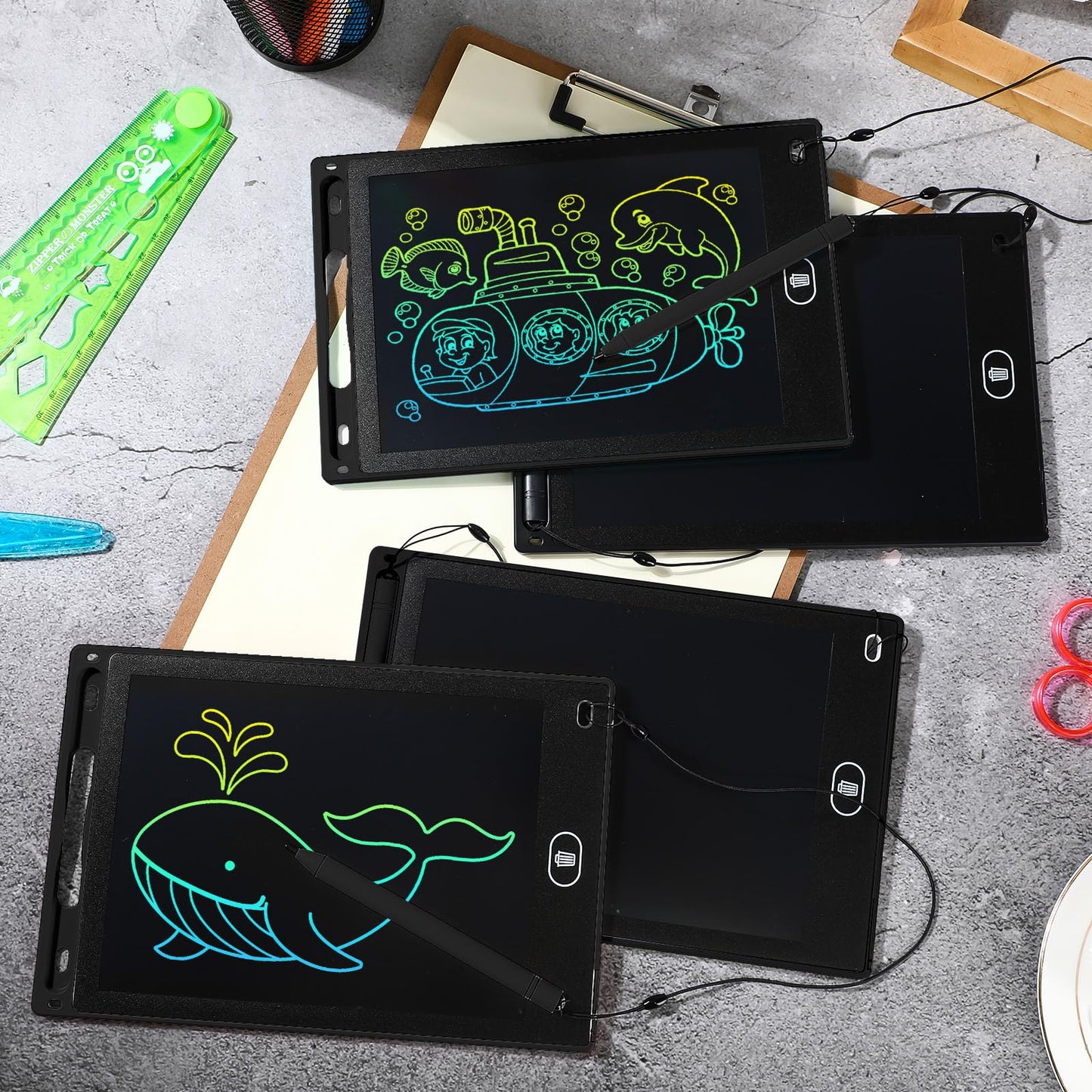 Tinlade 12 Pack LCD Writing Tablets for Kids – 8.5-Inch Erasable Doodle Boards (Black)