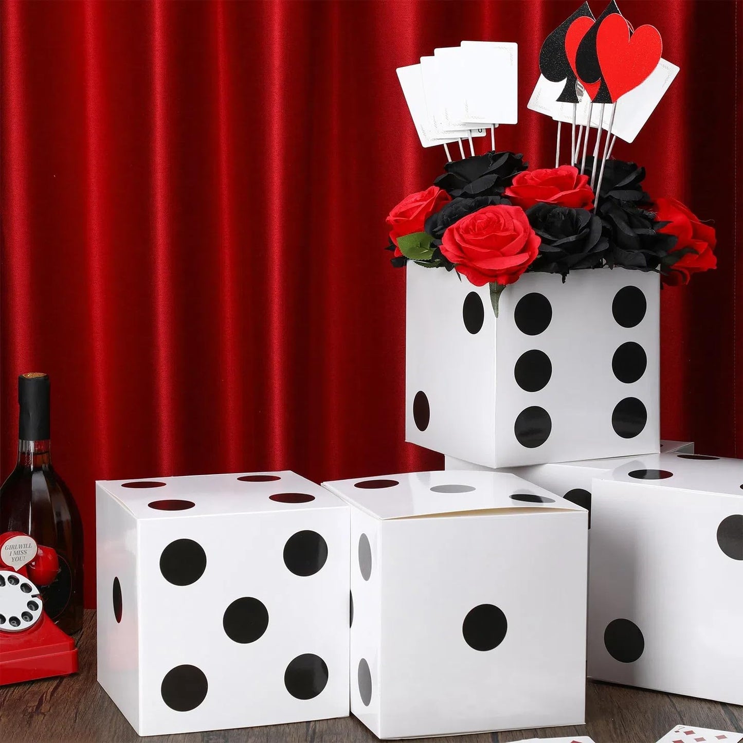 Tinlade 6 Pcs Dice Boxes – 11-Inch Jumbo White Dice for Vegas Casino Theme Party Decor