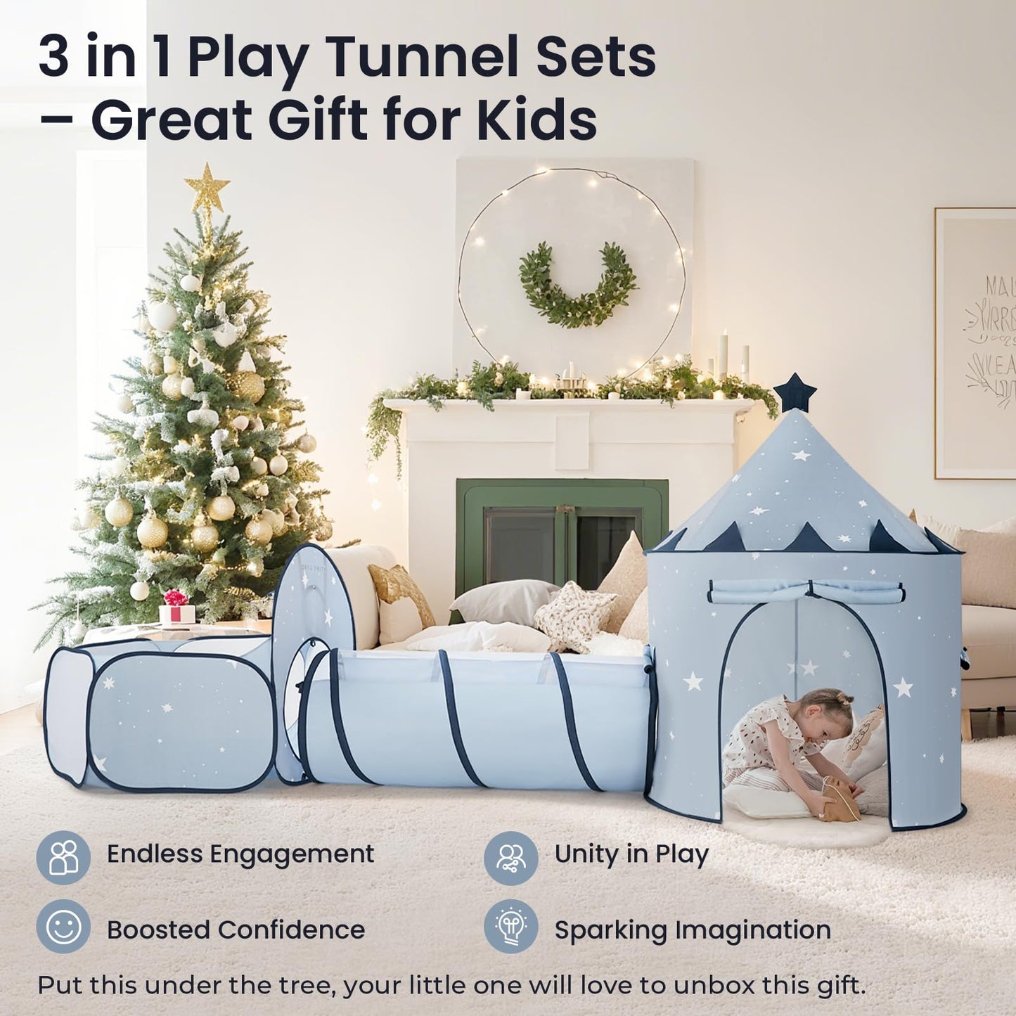 Tiny Land 3-in-1 Baby Tunnel with Ball Pit & Pop-Up Tent | Indoor Outdoor Play for Toddlers
