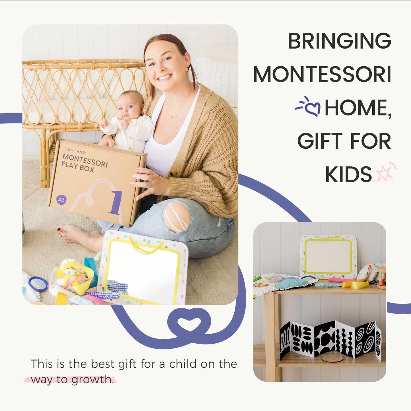 Tiny Land Montessori Baby Toy Set 0-3 Months – 5-in-1 Sensory Play Kit