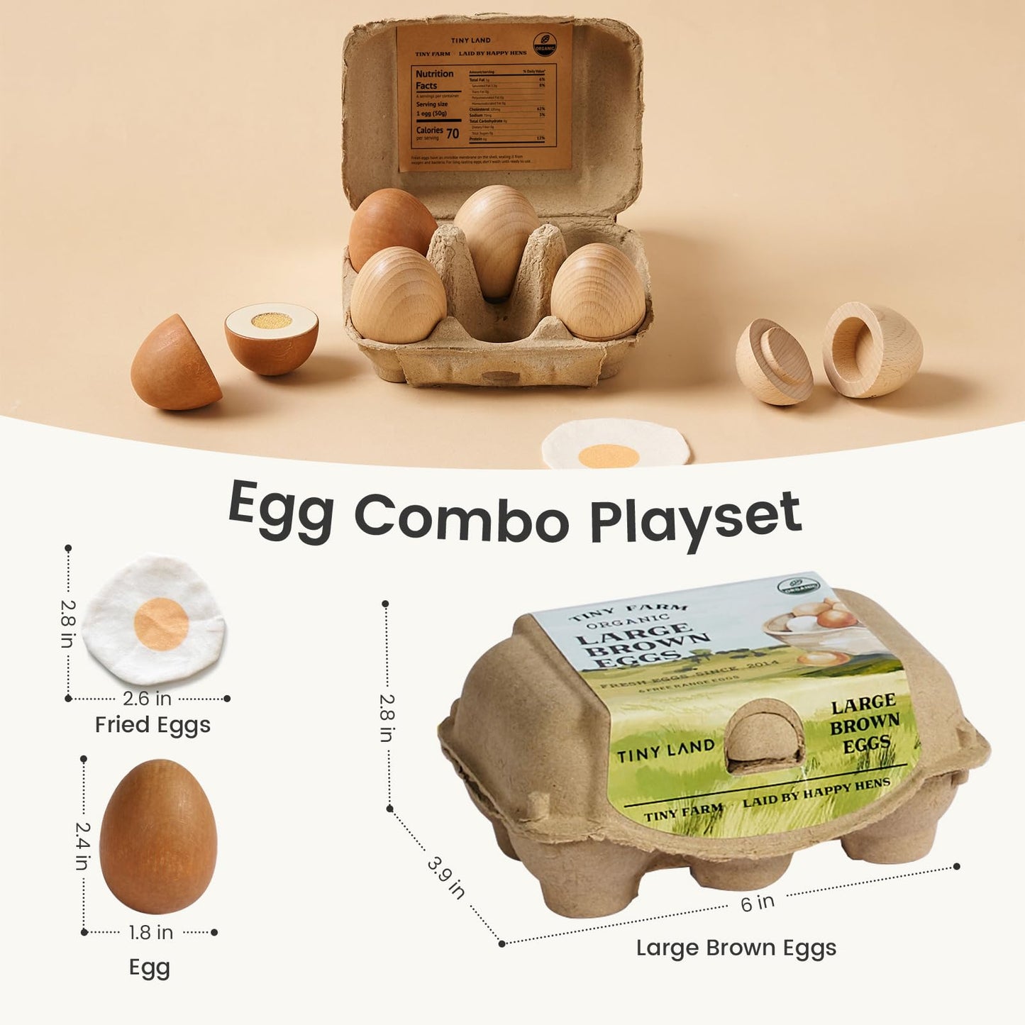 Tiny Land Wooden Egg Toy Set – 6-Piece Pretend Play Eggs for Kids | Montessori Kitchen Toys