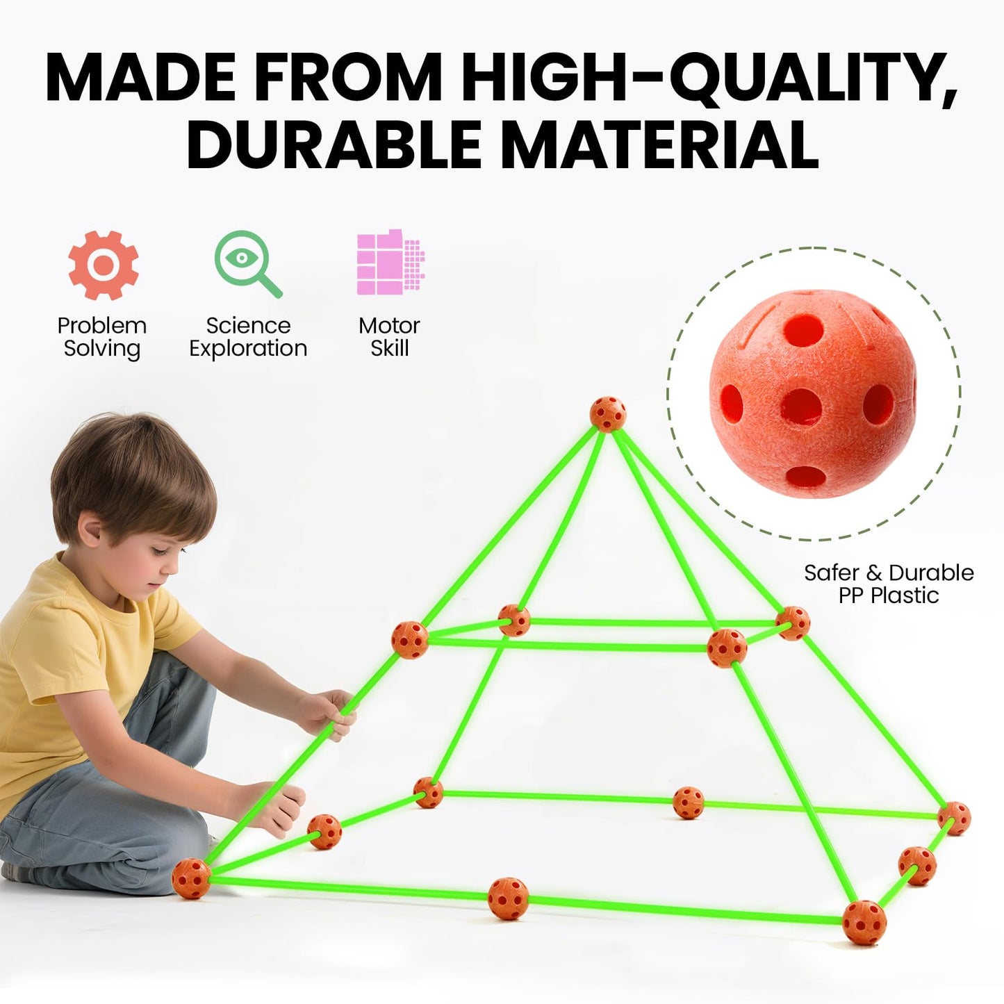 Tiny Land Glow Fort Building Kit for Kids – 86 Glow Rods & 44 Balls | Indoor & Outdoor