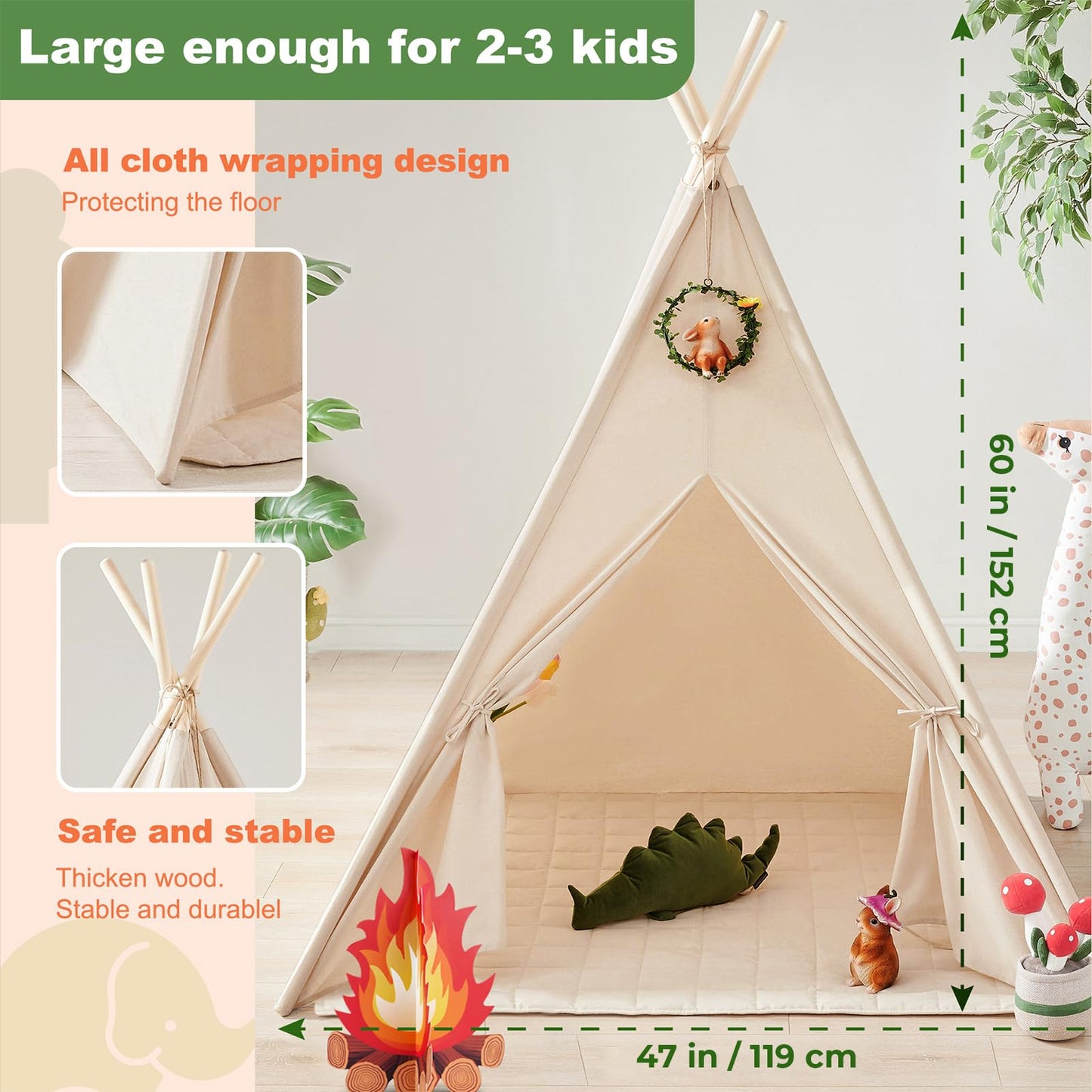 Tiny Land Teepee Tent with Star Lights – Foldable Indoor Play Tent for Kids