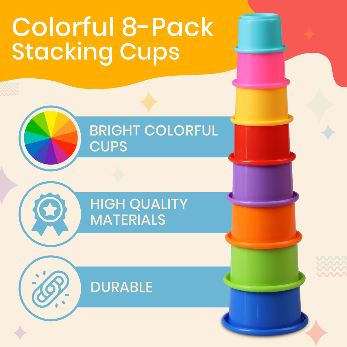 Tiny Tinker Stacking Cups – 8-Pc Nesting Set for Babies 6–12 Months