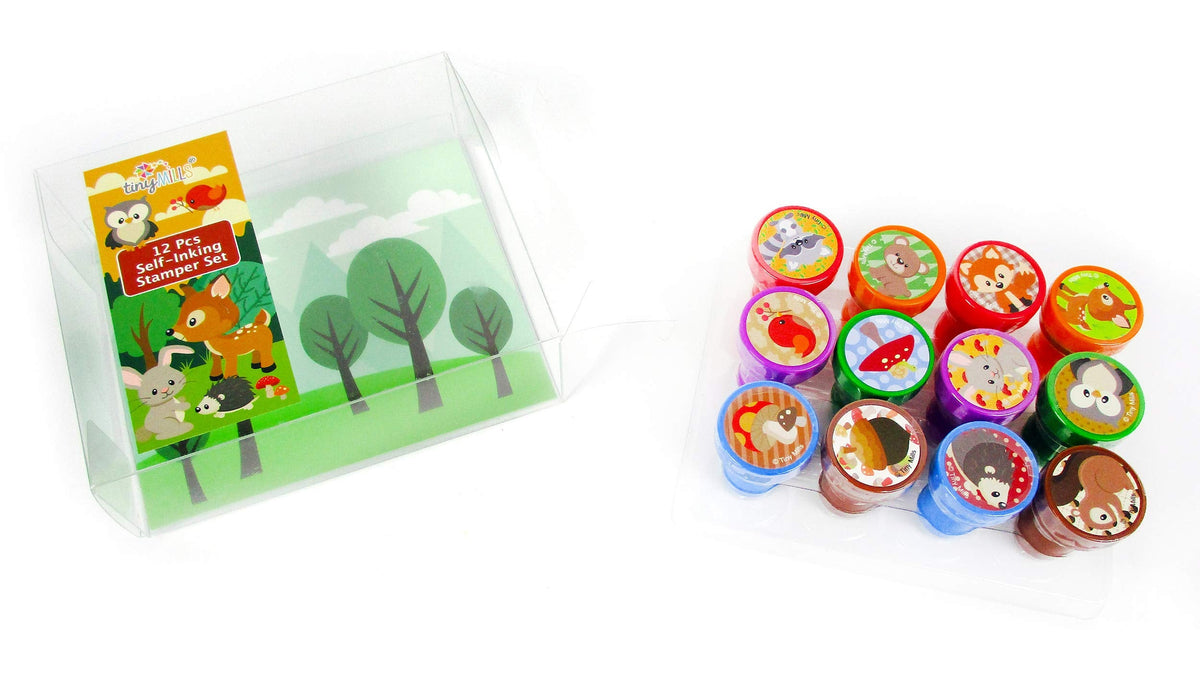 TINYMILLS 12 Pcs Woodland Critters Stamp Kit – Self-Inking Stamps for Kids