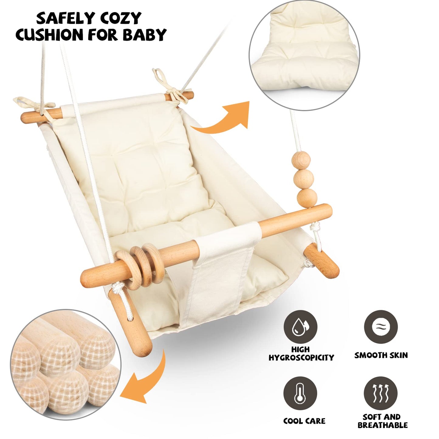 Tislly Baby Swing – Indoor/Outdoor Tree-Design Swing for Infants to Toddlers, 5-Point Safety Belt, Cream