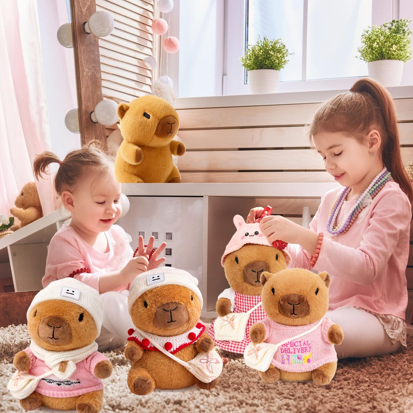 TITQWOP Capybara Plush Toy with 9 Outfits & Accessories – Ultra-Soft Dress-Up Plush for Kids