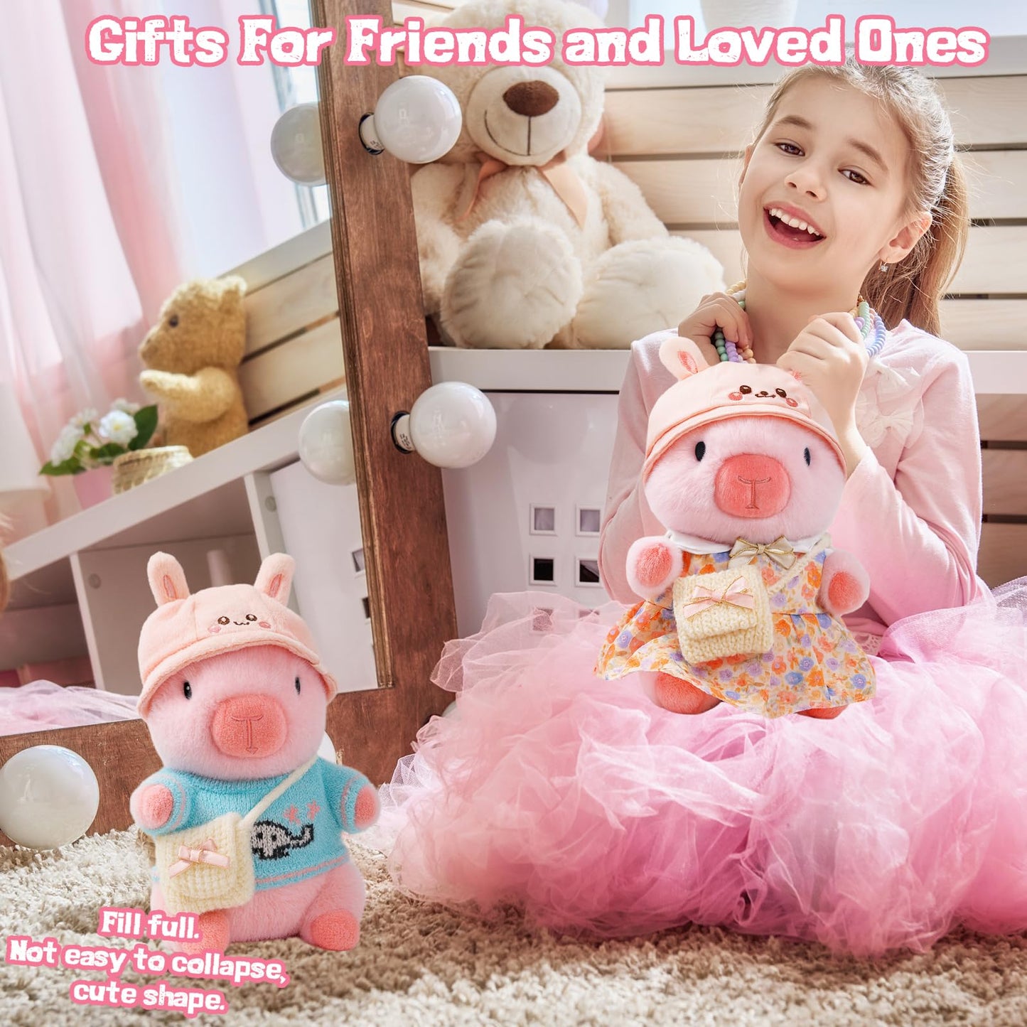 TITQWOP Capybara Plush Toy – 10.2 inch with 9 Outfits & Accessories | Ultra-Soft Capybara Plush