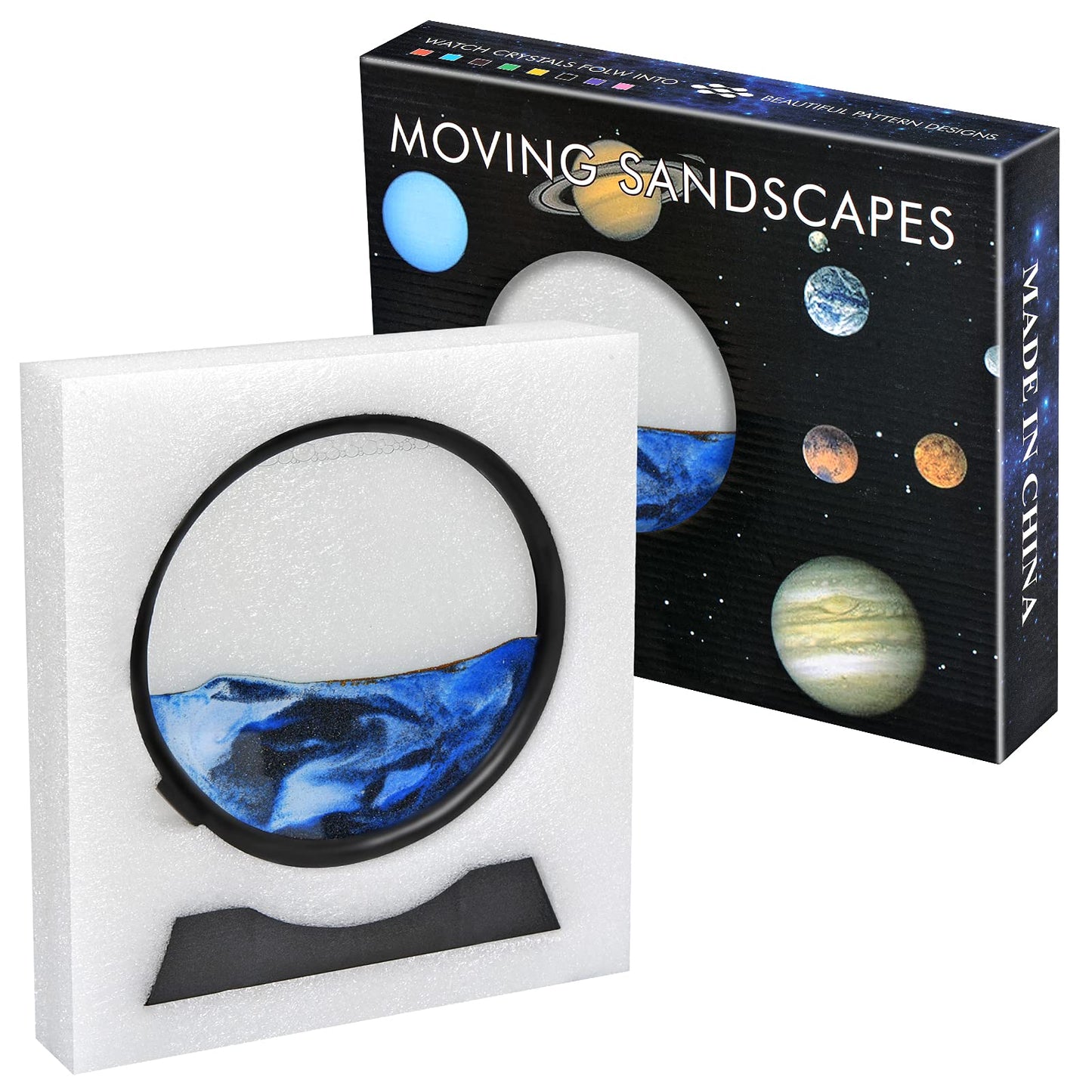 TKTM Liquid Motion Sandscape Blue 7in — Round Glass Sand Art for Desk