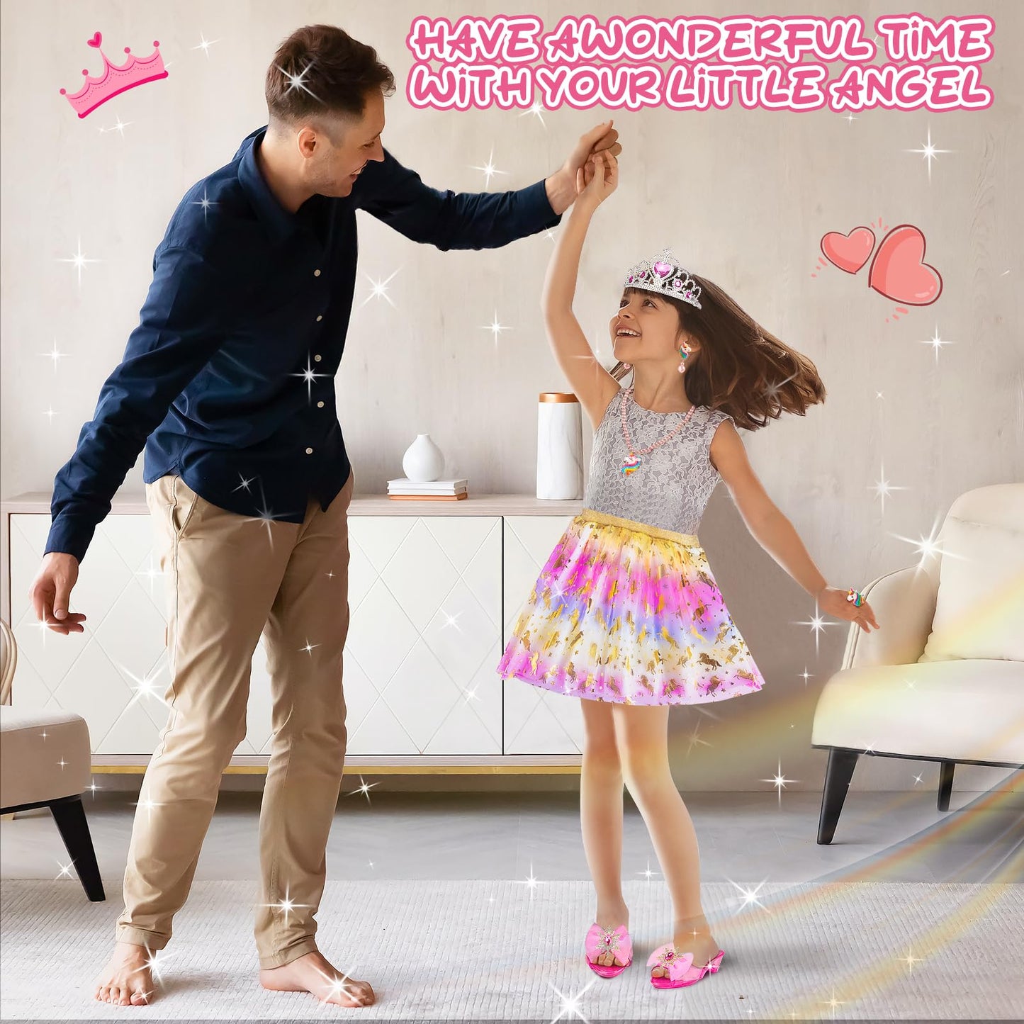 Tlooe Princess Dress Up Set for Girls | 3-Color Skirt Pack & Shoes (Ages 3–6)