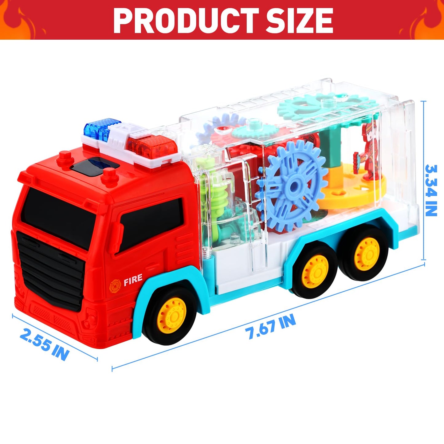 TNOIE Fire Trucks Toy for Toddlers 3-5 | Light Up LED Bump & Go Car