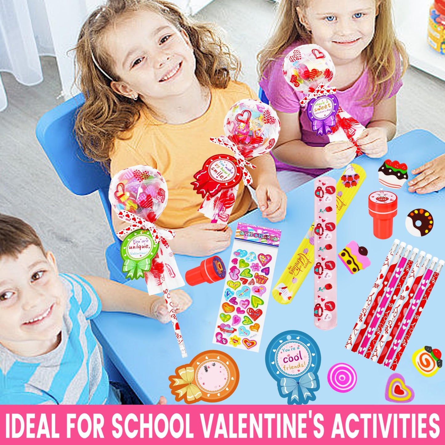 TOAPER 28-Pack Giant Lollipop Valentine Stationery for Kids – Classroom Gift Set