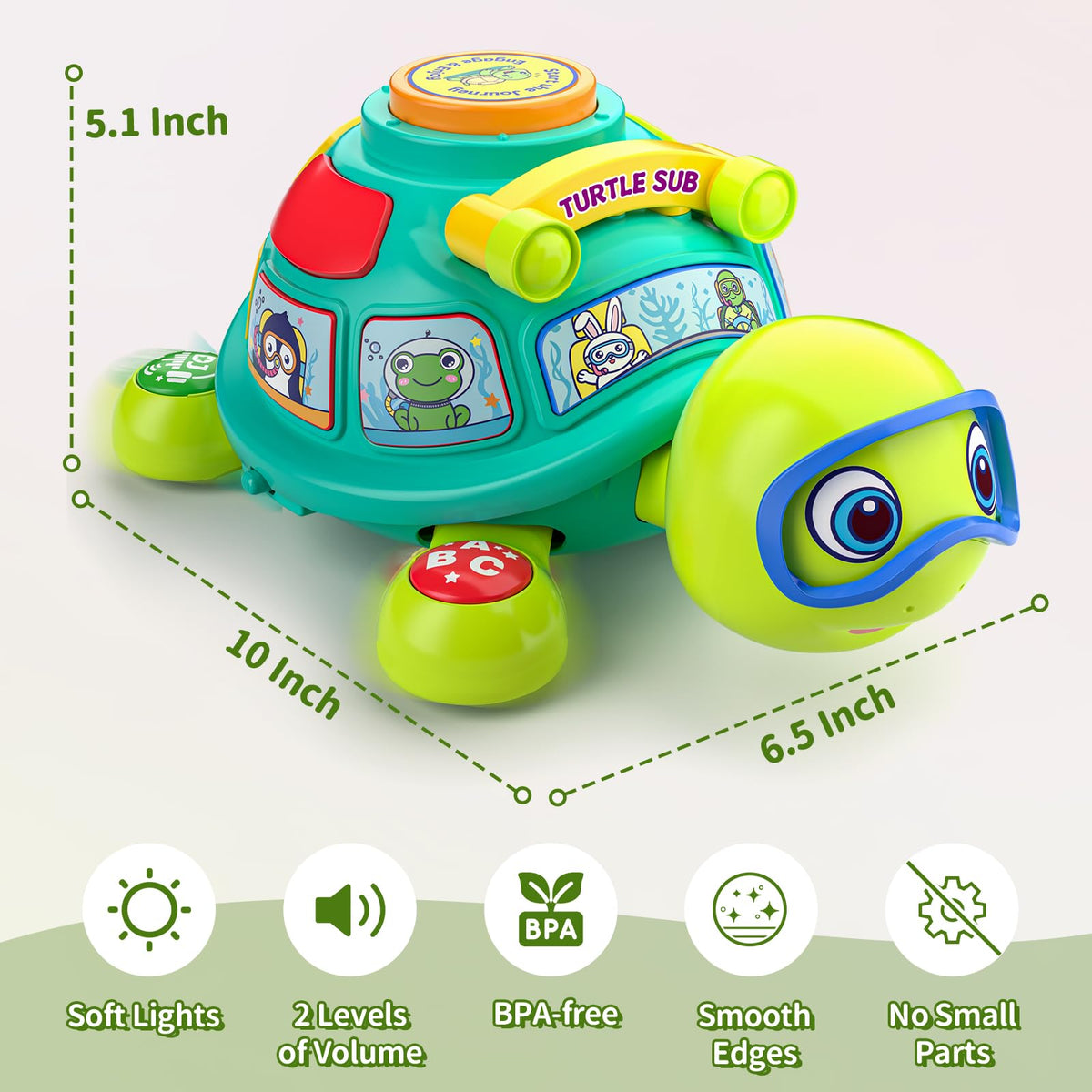 ToddlerCley Musical Turtle Toy – 6-12 Months, Bilingual Learning, Light-Up Sounds, Numbers & Letters