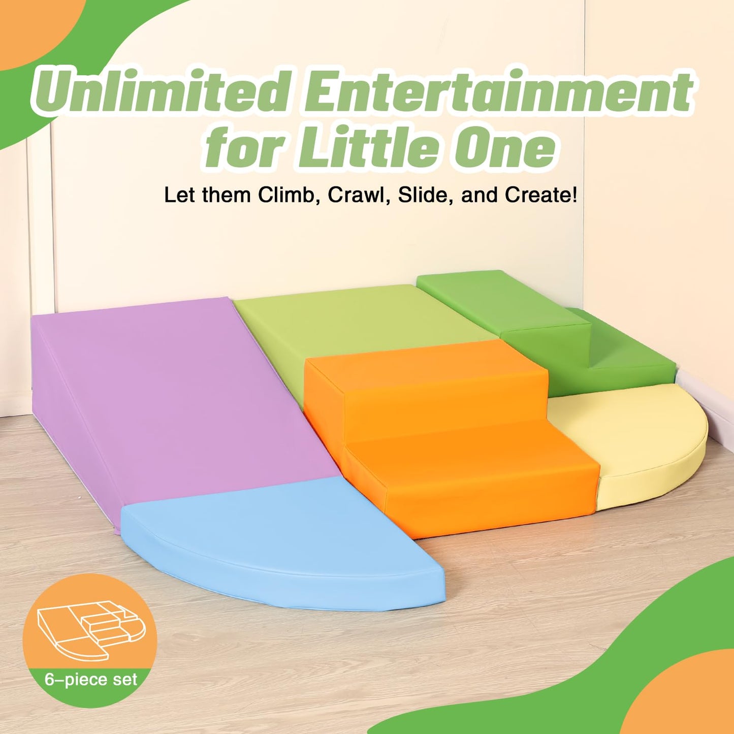 TODIBY 6-Piece Foam Climbing Blocks for Toddlers – Soft Foam Playset with Colorful PU Leather