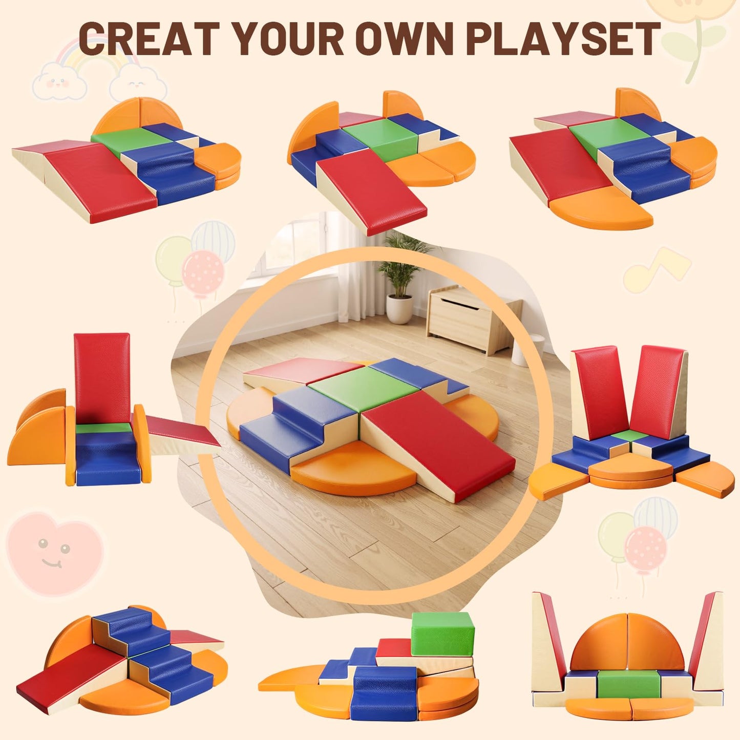 TODIBY 9-Piece Climbing Foam Blocks | Soft PU Leather Baby Climb & Crawl Activity Set