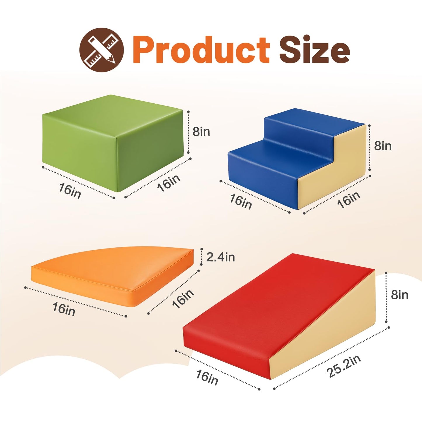 TODIBY 6-Piece Soft PU Leather Toddler Climbing Blocks – Foam Indoor Play Gym