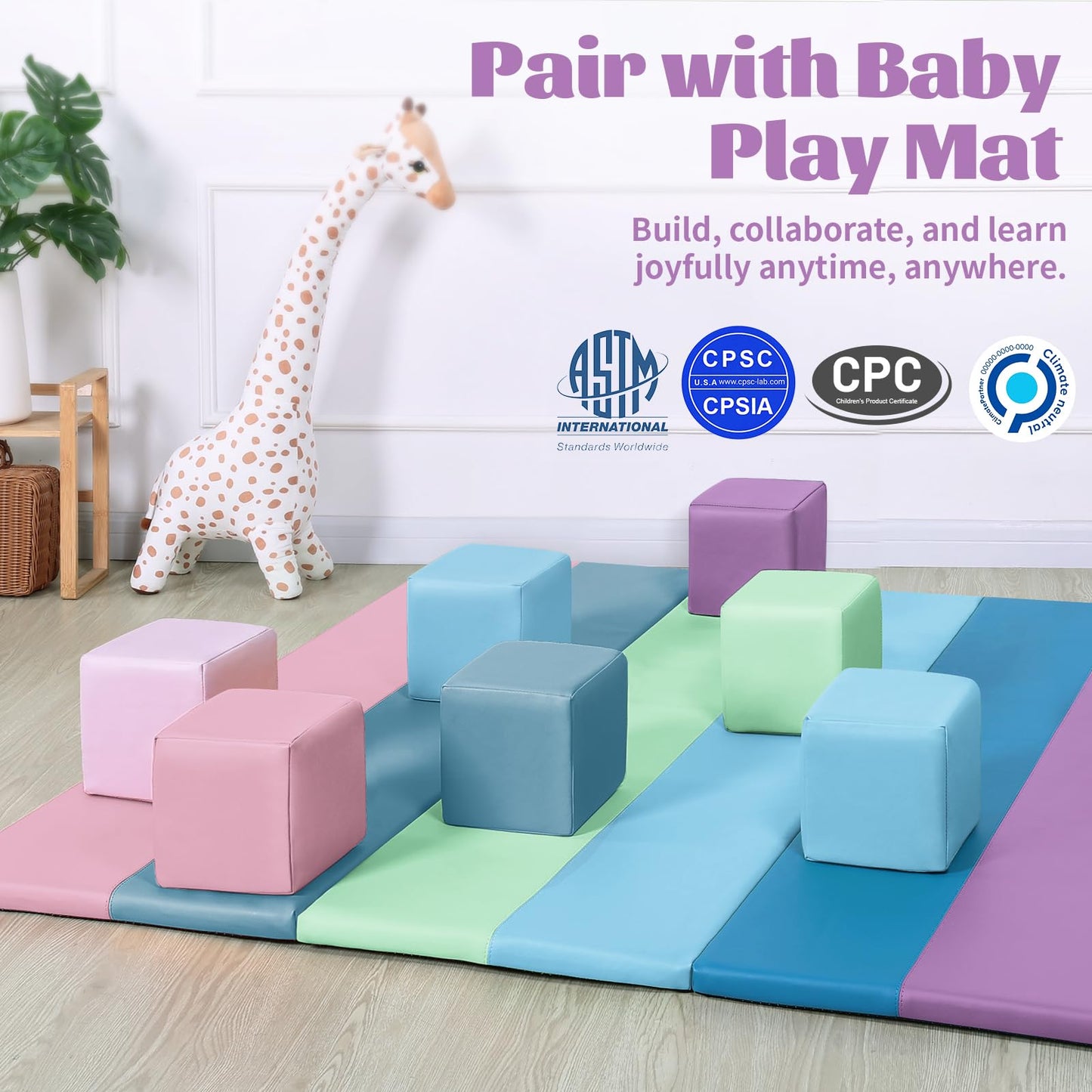 TODIBY 12-Piece Foam Building Blocks for Toddlers – Wipeable Leather Stacking Cubes (Lavender & Pink)
