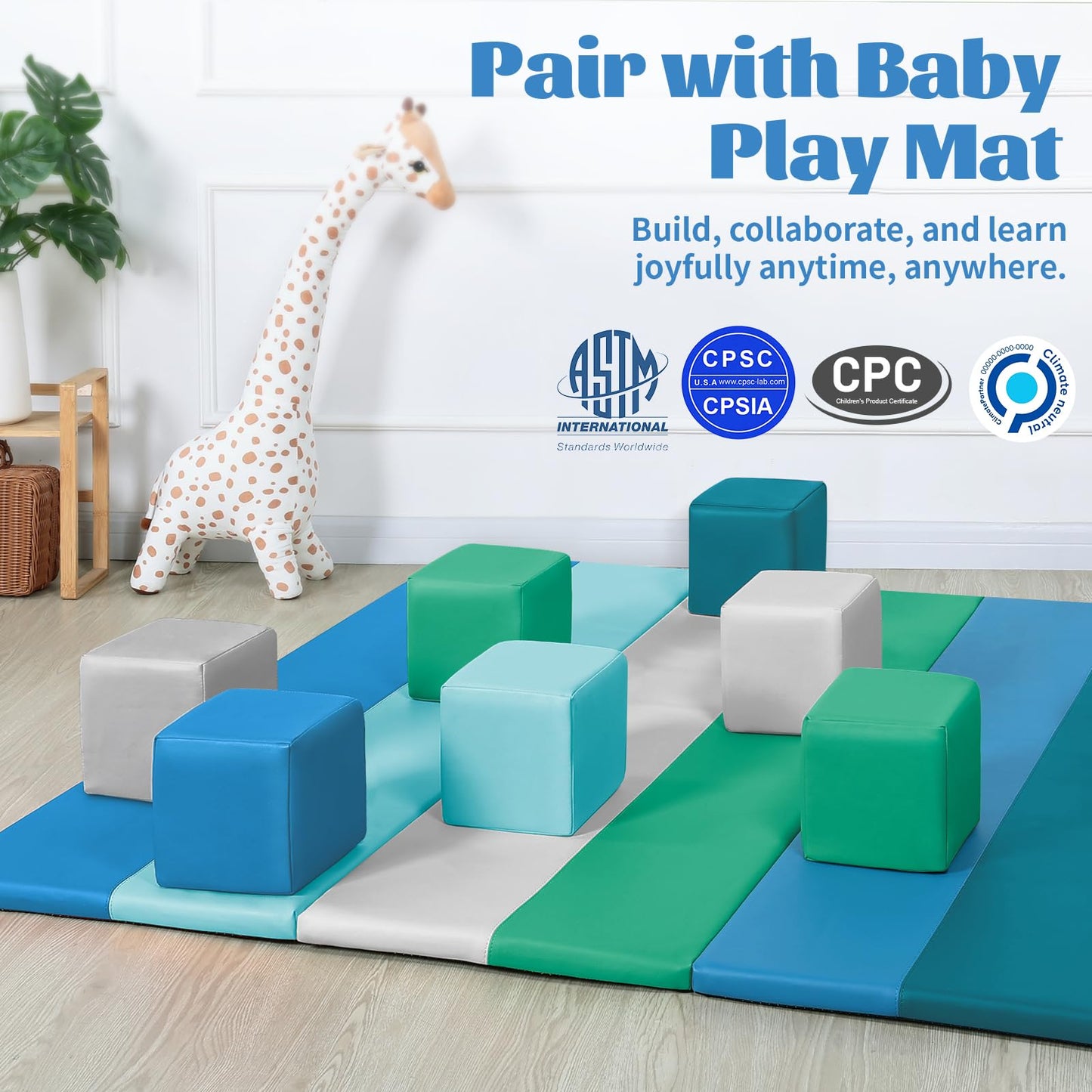 TODIBY Foam Building Blocks for Toddlers – 12-Piece Wipeable Leather Stacking Cubes