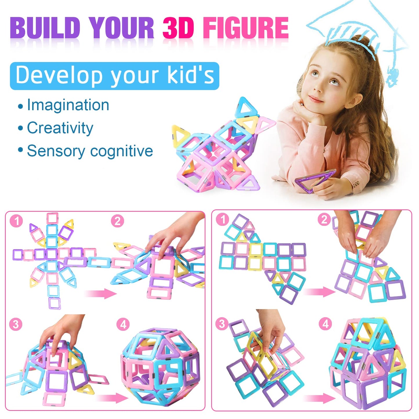 Tolnetr Magnetic Tiles Toys for Kids 3-8 | Build Castles, Rockets & STEM Creative Sets