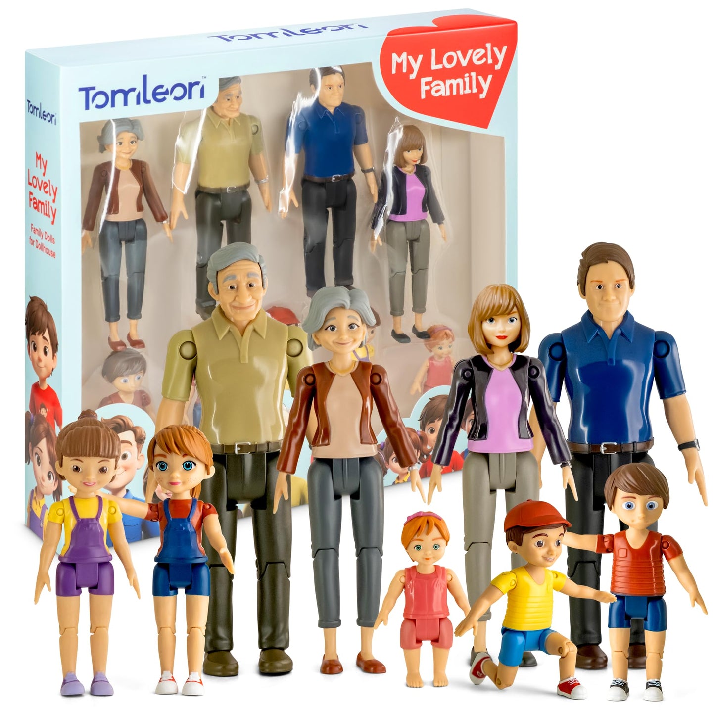 TOMLEON Dollhouse People – 9 Poseable Family Figures Set for Imaginative Play