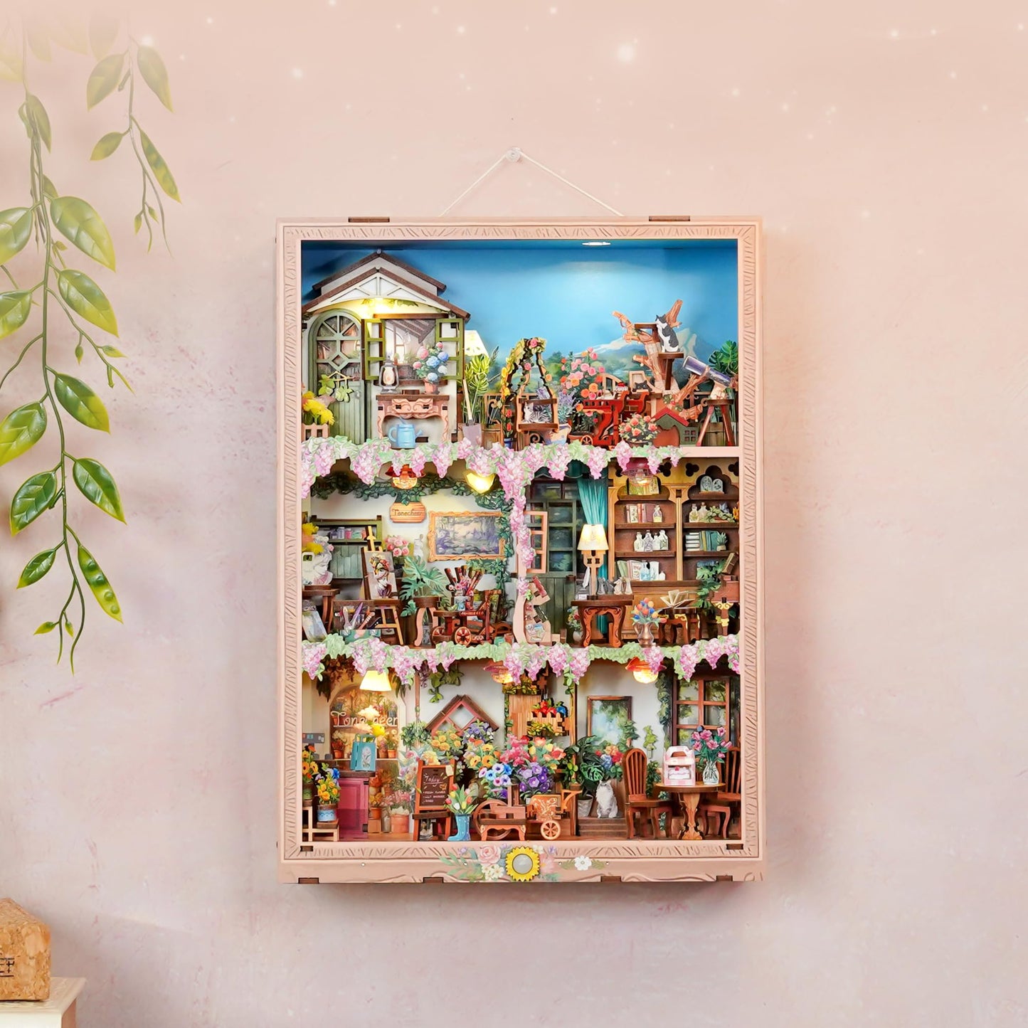 Tonecheer DIY Miniature House Kit – Blossom Time Book Nook with LED, Dust Cover, Wall Mount