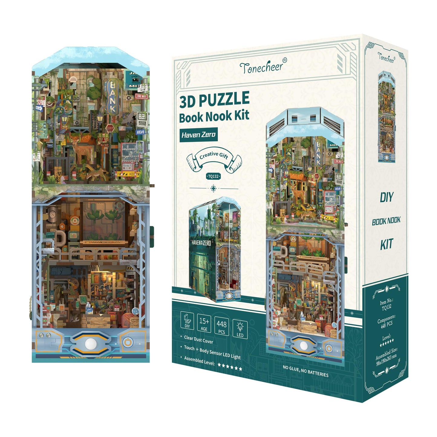 Tonecheer Haven Zero DIY Book Nook Kit – 3D Puzzle Bookend with LED