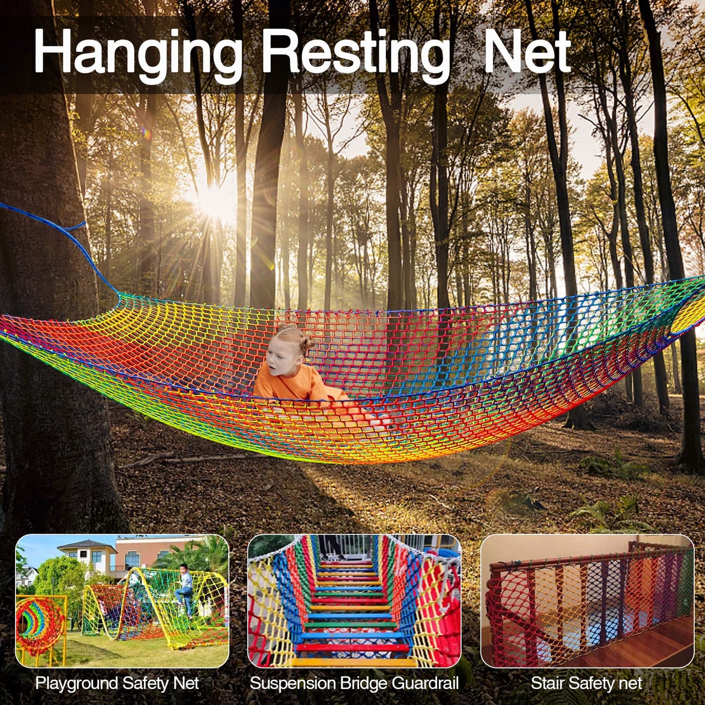 Tongmo Climbing Cargo Net — 6.5' x 9.8' Double-Layer Playground Safety Net with Storage Bag & Carabiners