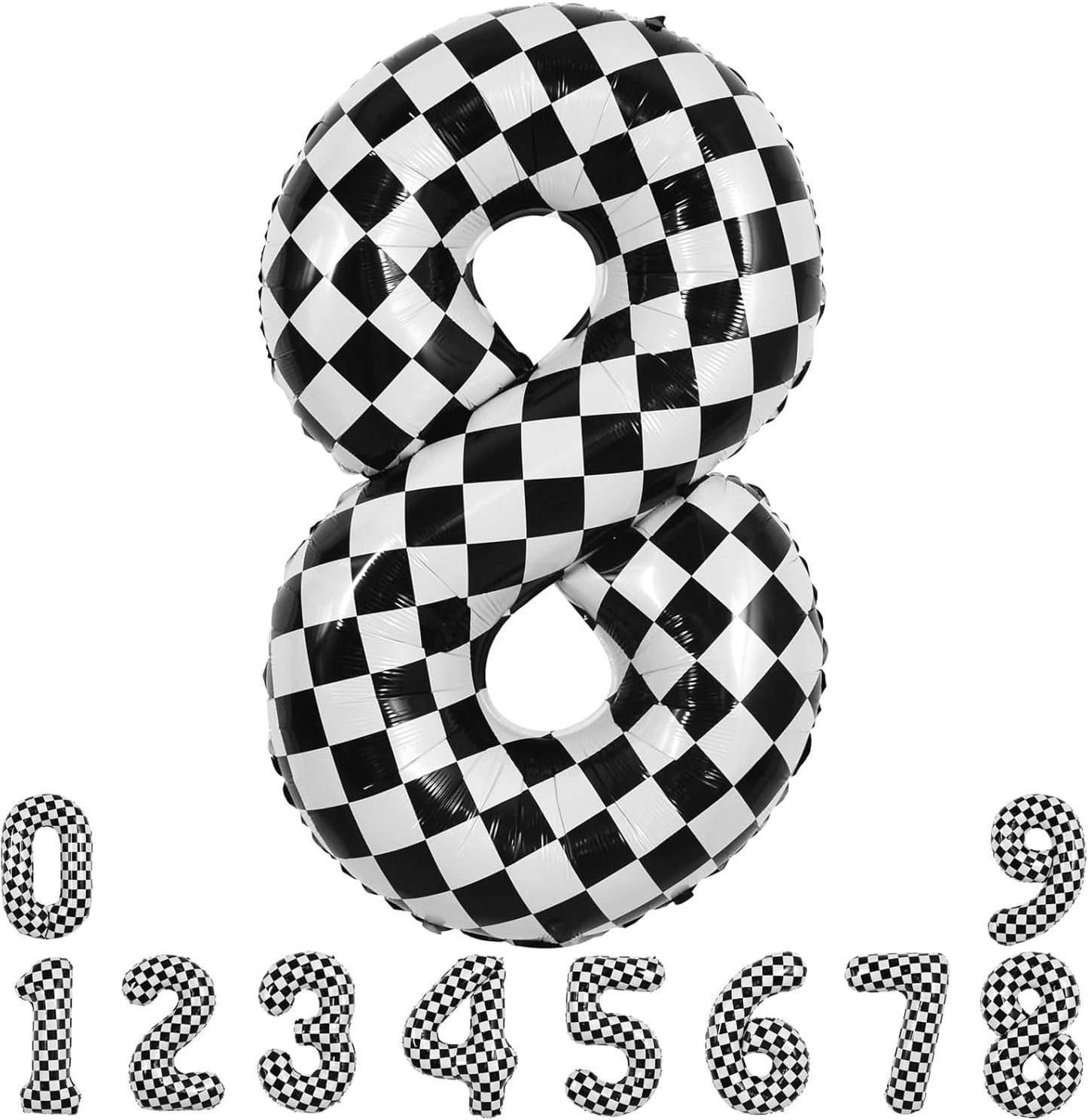 TONIFUL 40-Inch Checkered Number 8 Balloon – Black & White Race Car Birthday Decor