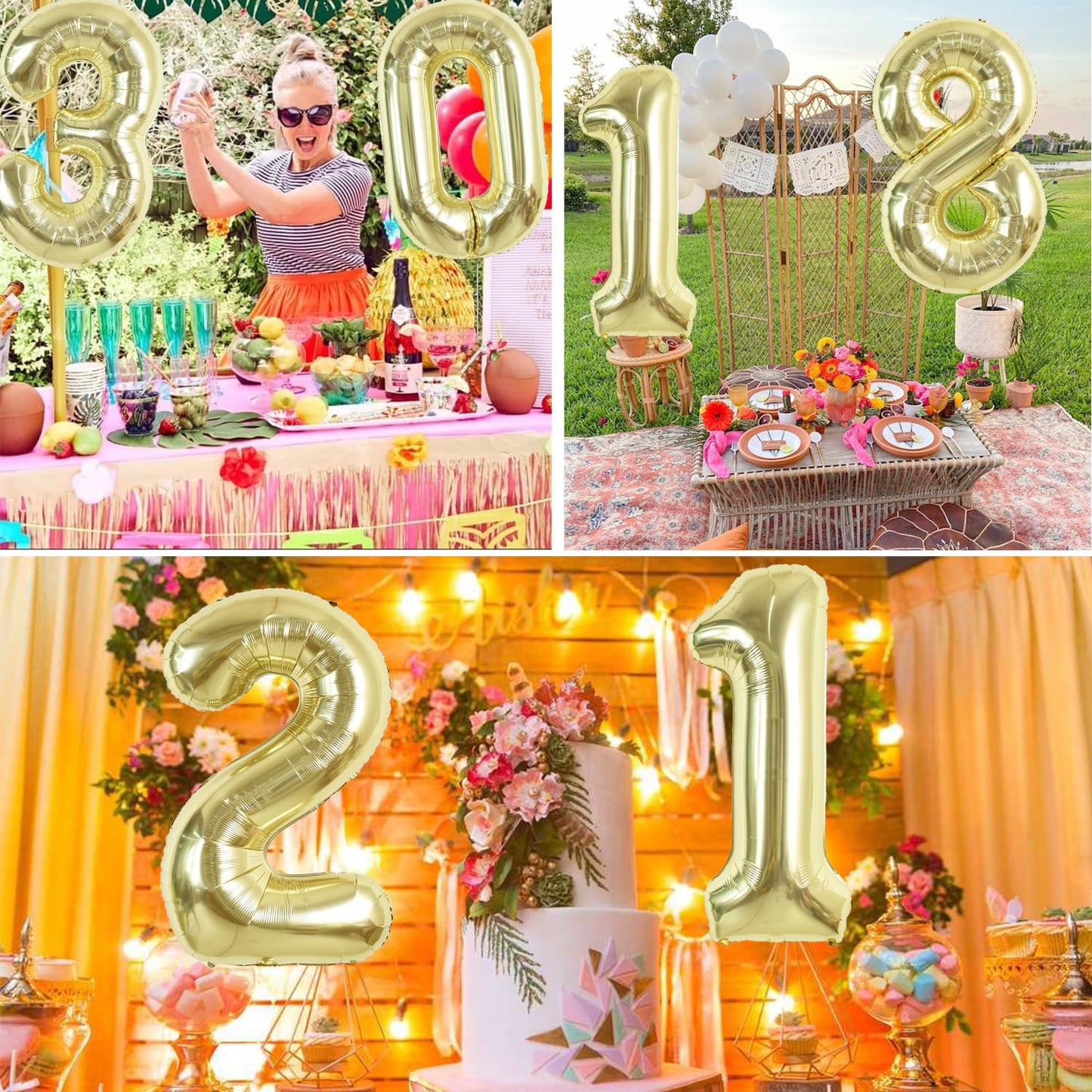 TONIFUL 40-Inch Light Gold Number Balloon 0 – Foil Mylar Big Digit for Parties