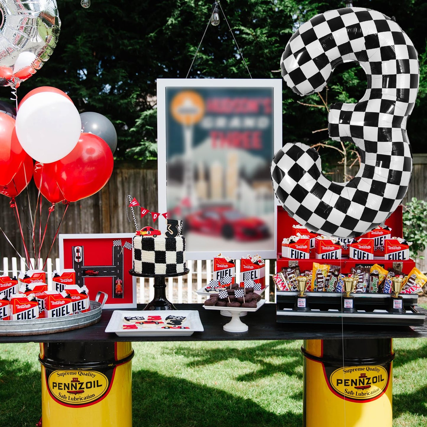 TONIFUL 40-Inch Checkered Number 3 Balloon – Black & White Race Car Birthday Party Decor