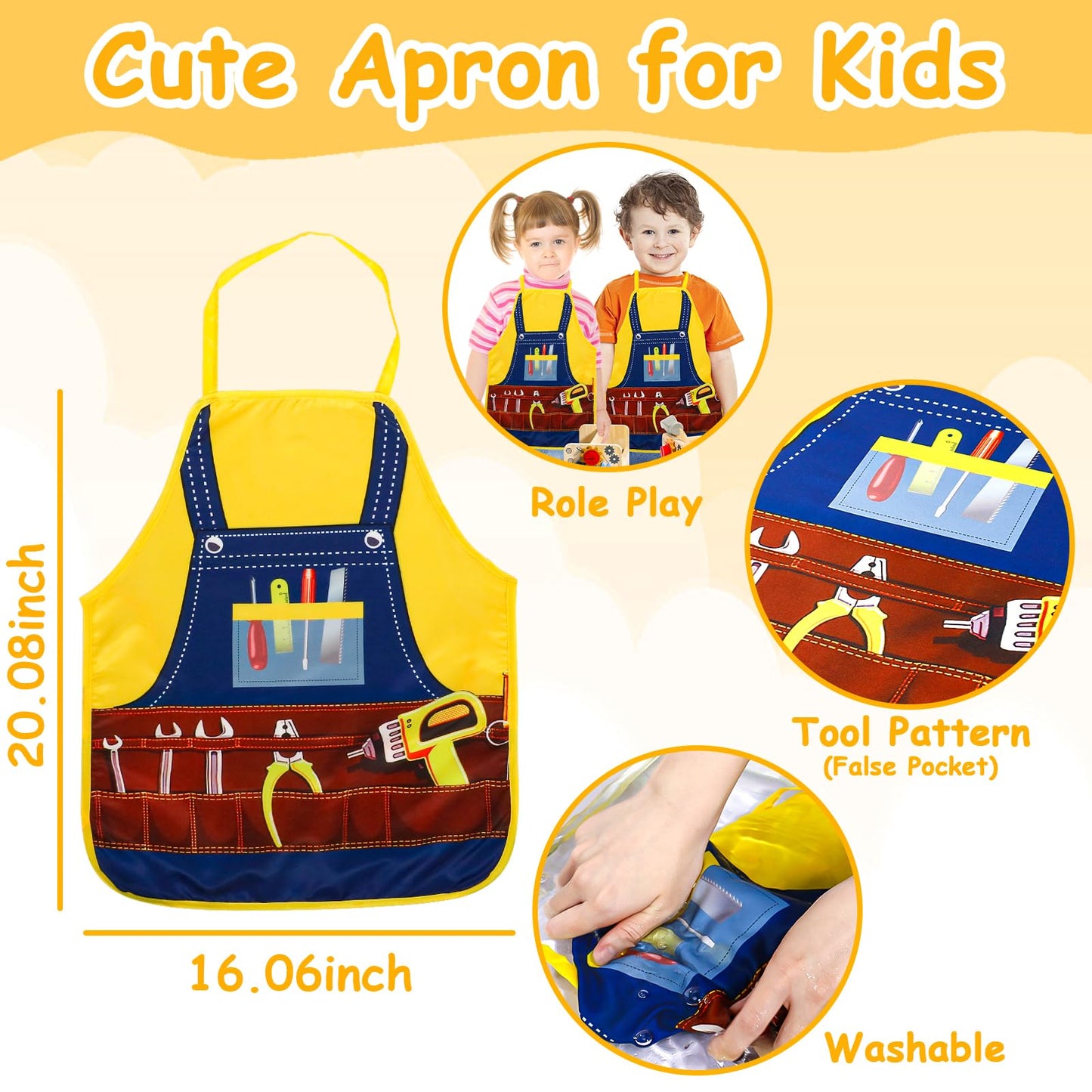 TONZE Kids Tool Set with Apron – 39-Piece Wooden Toddler Tool Bench for 2-5 Year Olds