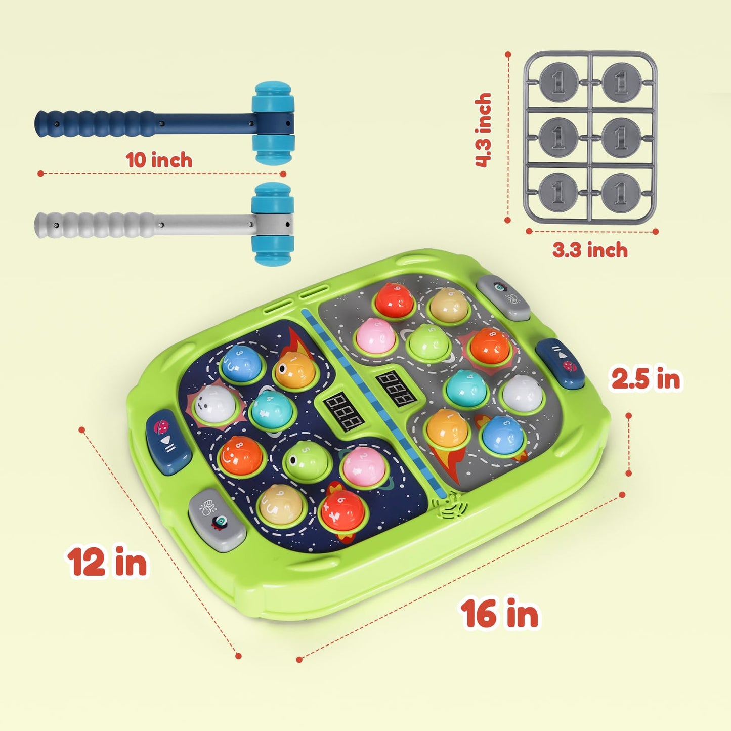 TooLion 2-Player Whack Mole – Educational Kids Toy with 3 Modes, Sound & Light