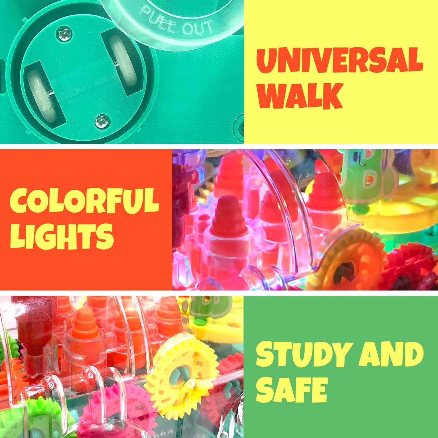 Tooty Toy Transparent Sensory Train Toy — LED Light, Music & Colorful Gears for Toddlers