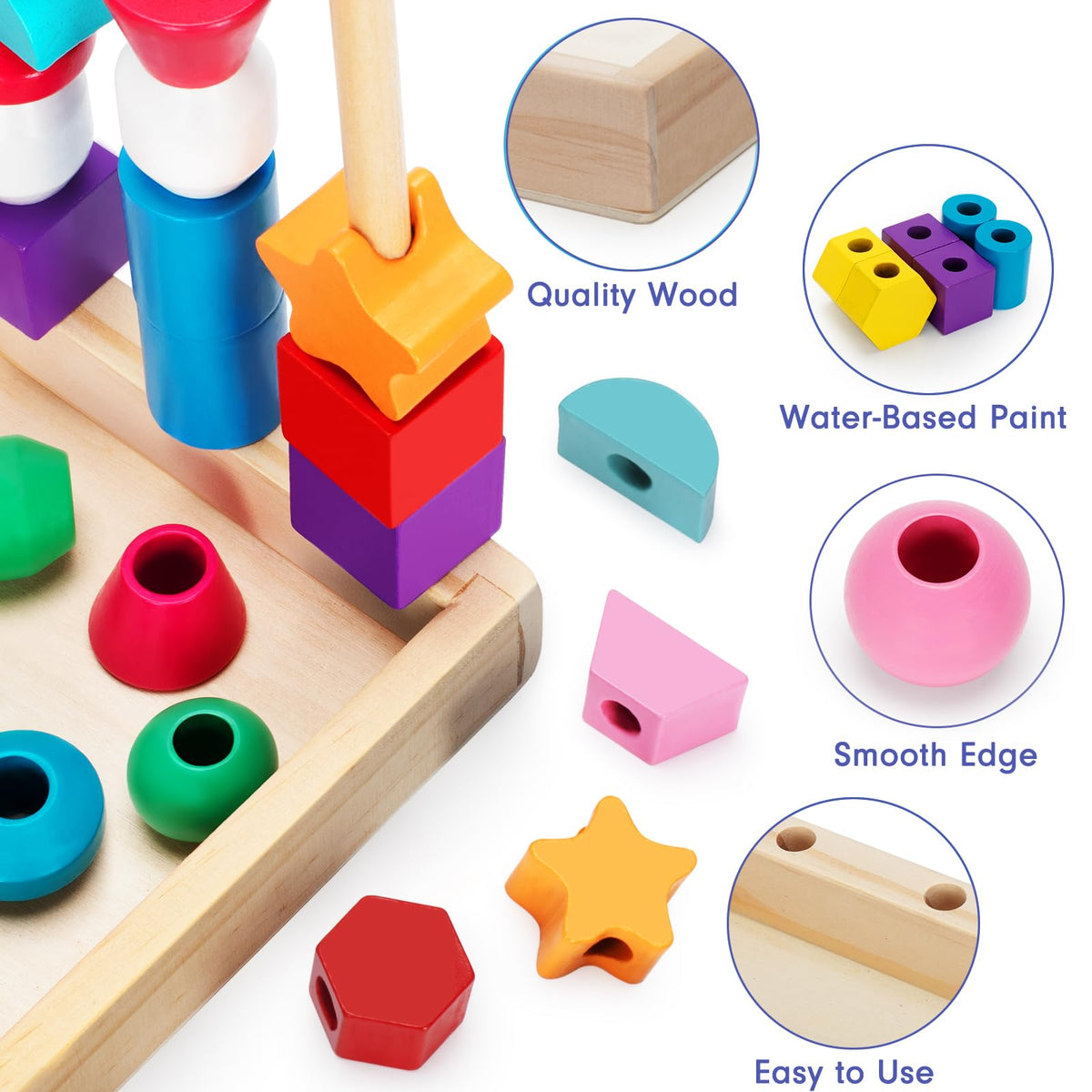 TooyBing Montessori Wooden Lacing Beads – Sequencing & Stacking Toy for 3-4 Year Olds