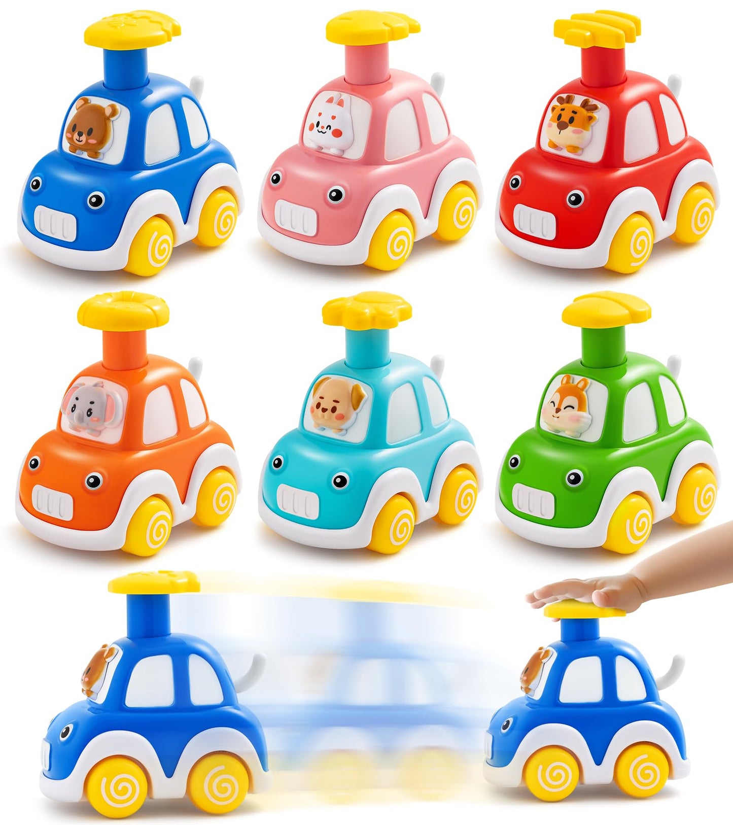TooyBing Press and Go Car Toys for Toddlers 1-3 | 6-Pack Animal Push Cars for Infants 12-18 Months