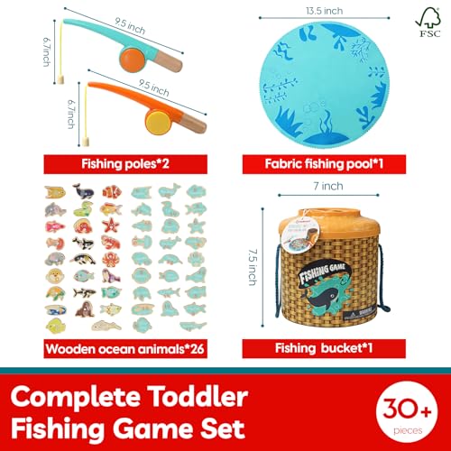 TOP BRIGHT Montessori Fishing Game – Wooden Magnetic Toddler Toy for 3+ | Fine Motor Skills