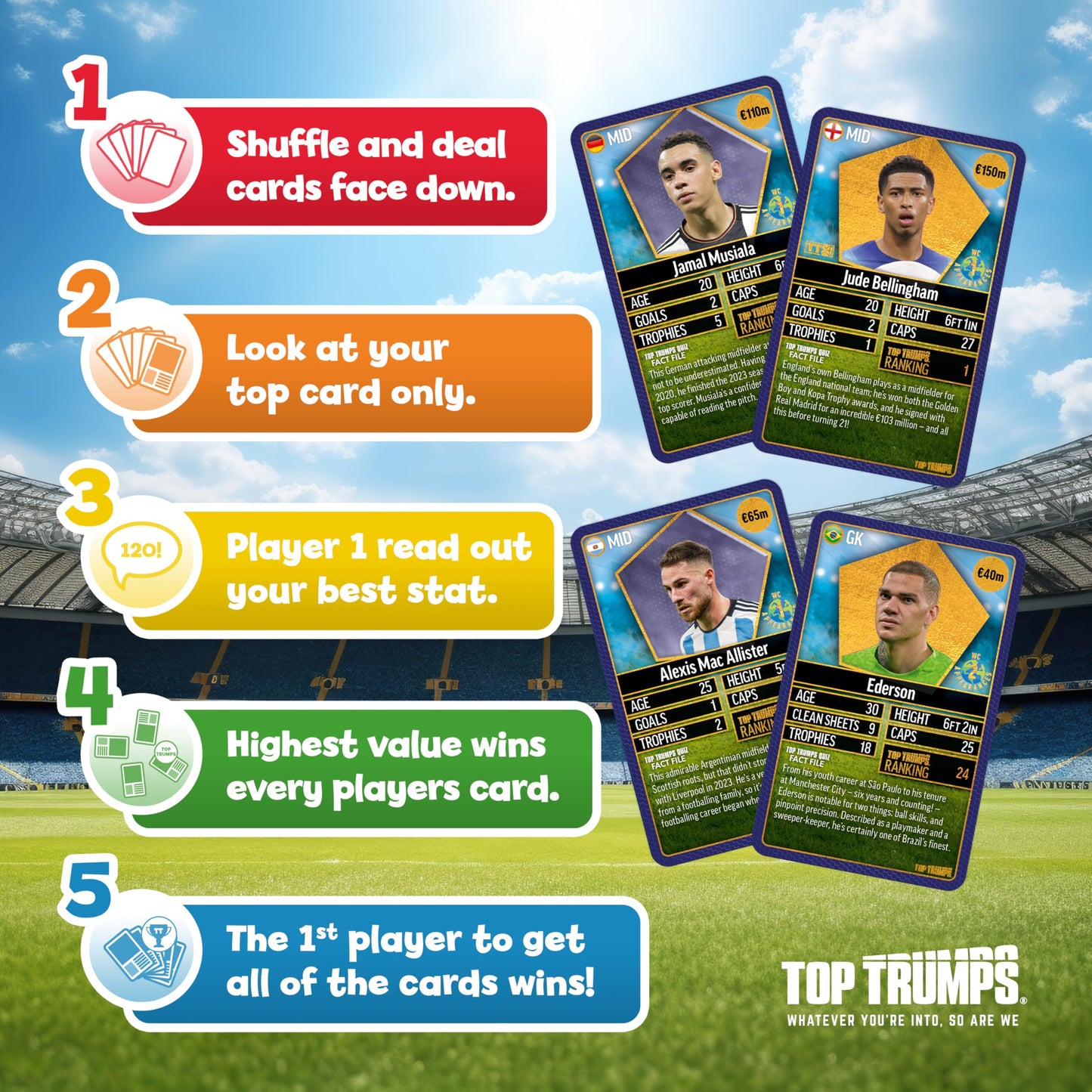 Top Trumps World Football Stars Top 200 Card Game 1 – Messi, Mane, Musiala, Ederson