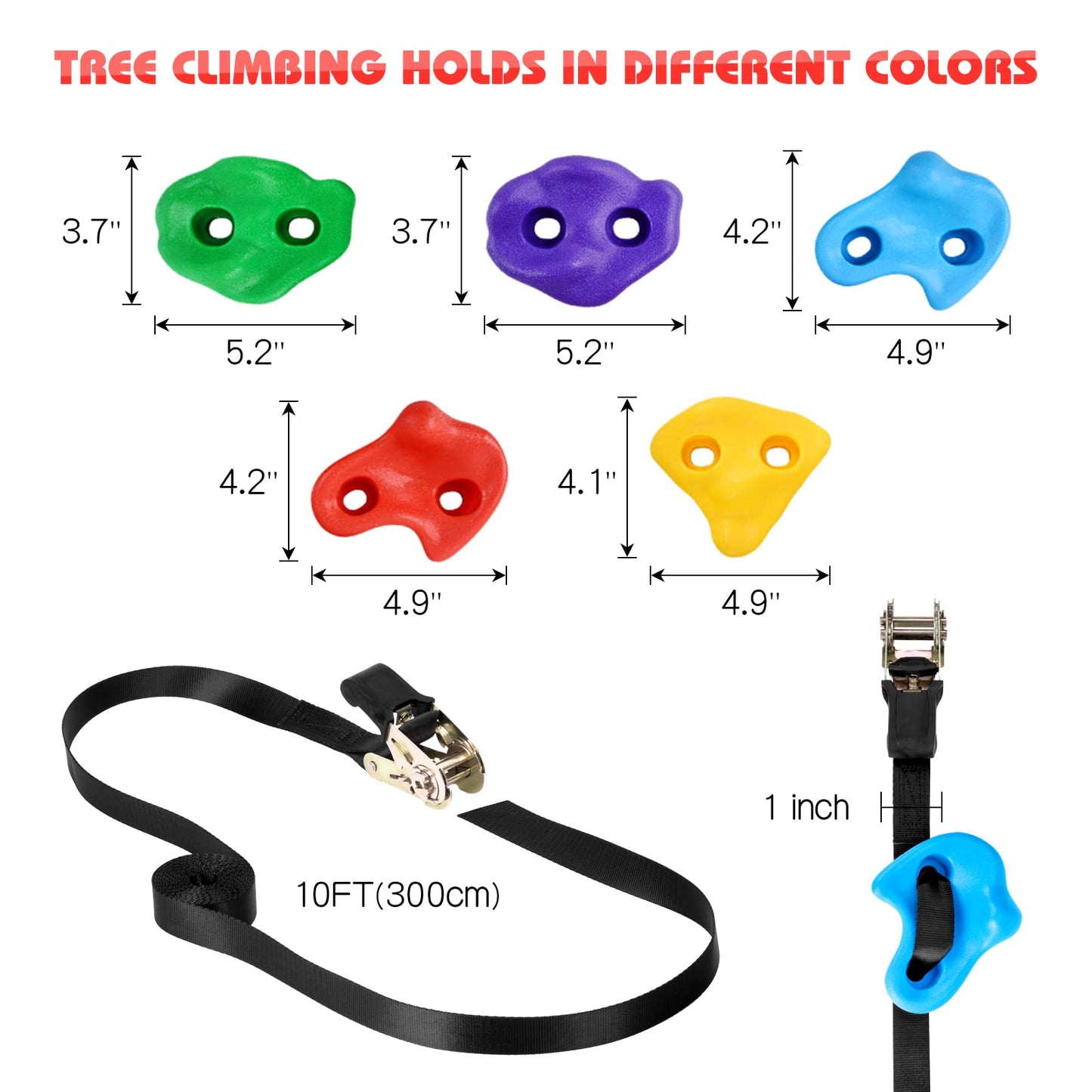 TOPNEW 12 Ninja Tree Climbing Holds + 6.6ft Rope Ladder – Outdoor Ninja Obstacle Kit