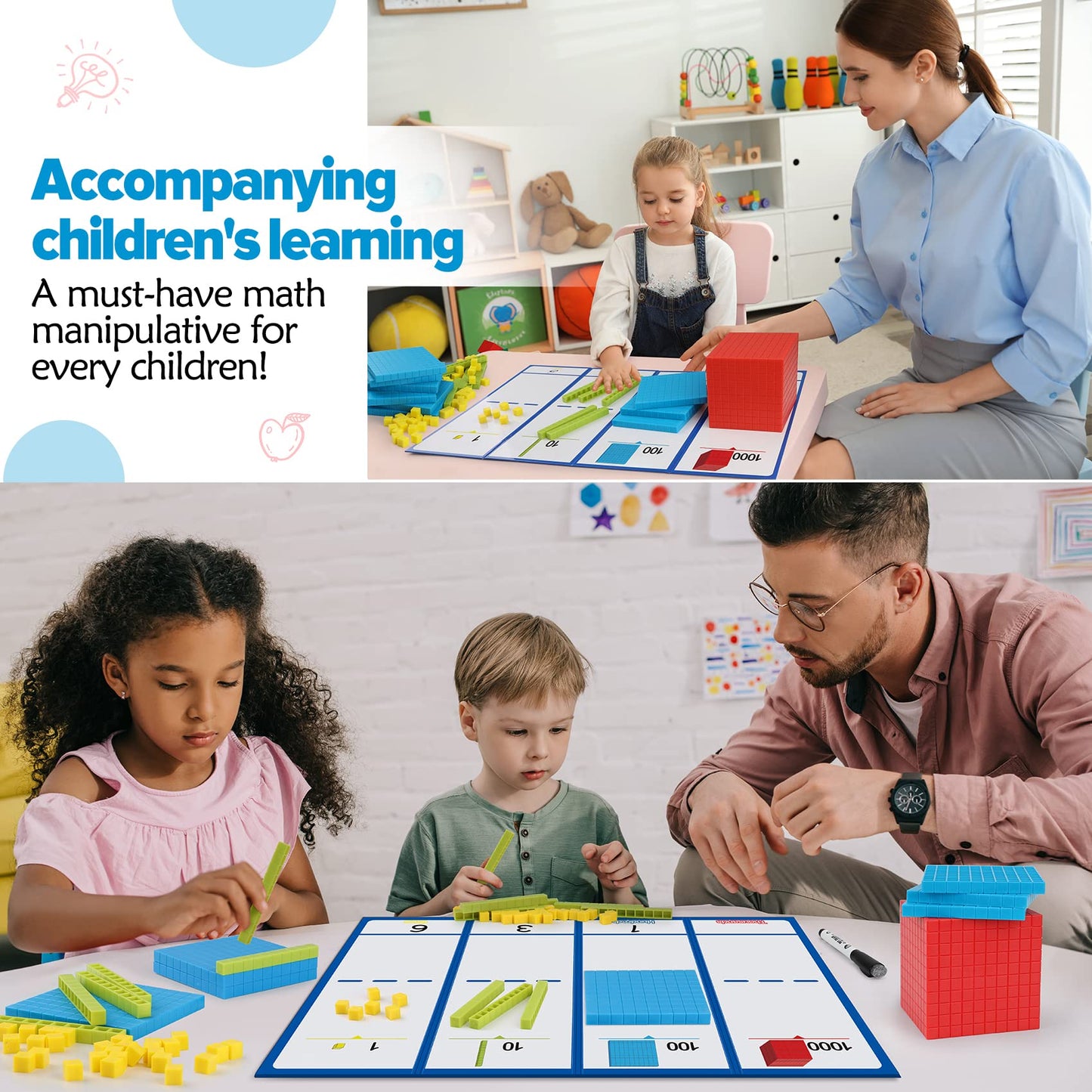 Torlam 131 PCS Base Ten Blocks - Colorful Math Manipulatives for Learning