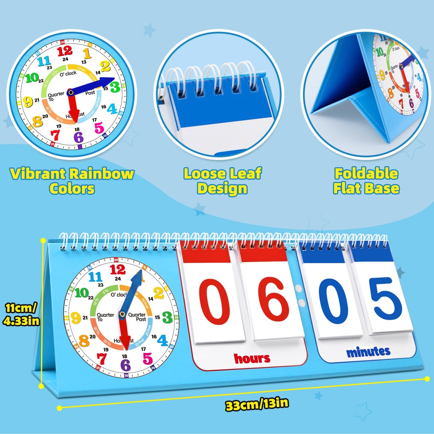 Torlam Learning Clock Flip Chart – Analog & Digital Time Teaching for Kids