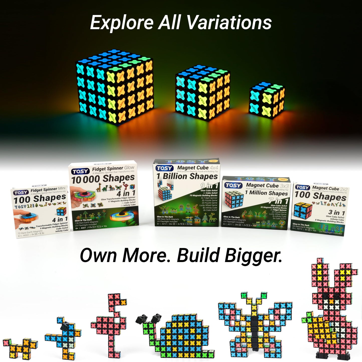 TOSY Magnet Cube 2x2 – Glow-in-the-Dark Magnetic Puzzle & Customizable Infinity Cube | STEM Toy