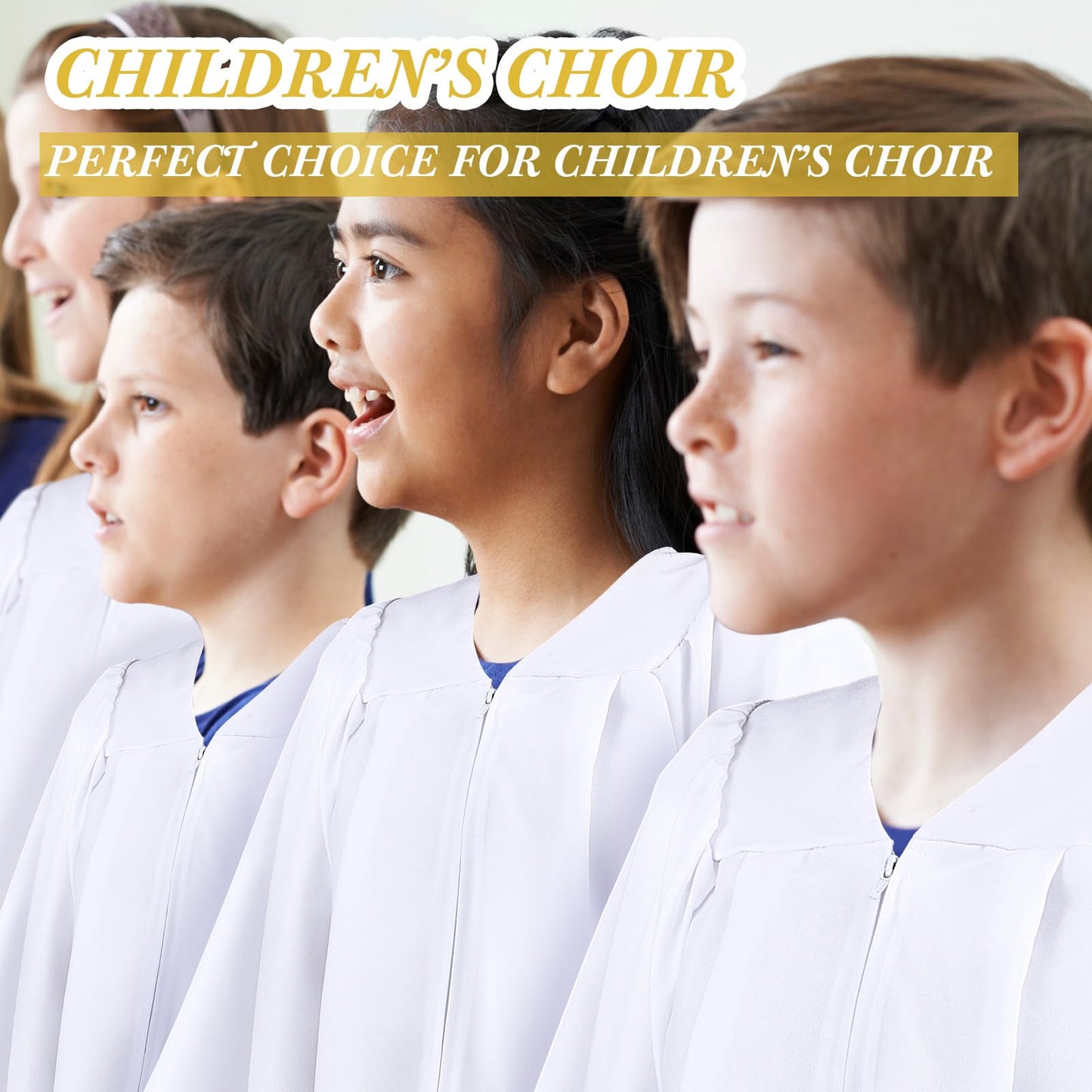 Toulite 6-Piece Kids Matte White Choir Robes Set | Unisex for Baptism, Church Events & Costumes