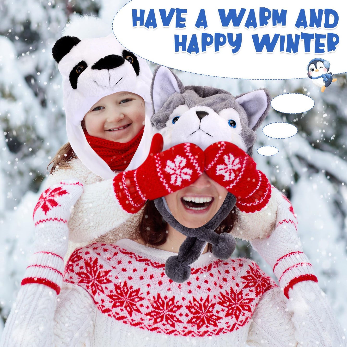 Toulite 4-Pcs Cute Plush Animal Hats – Funny Winter Hat Set