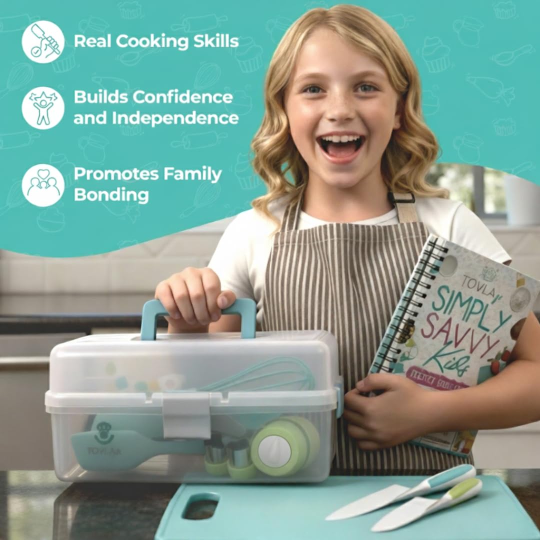 Tovla JR Kids Real Cooking Set – Montessori-Safe Kitchen Tools & Visual Cookbook