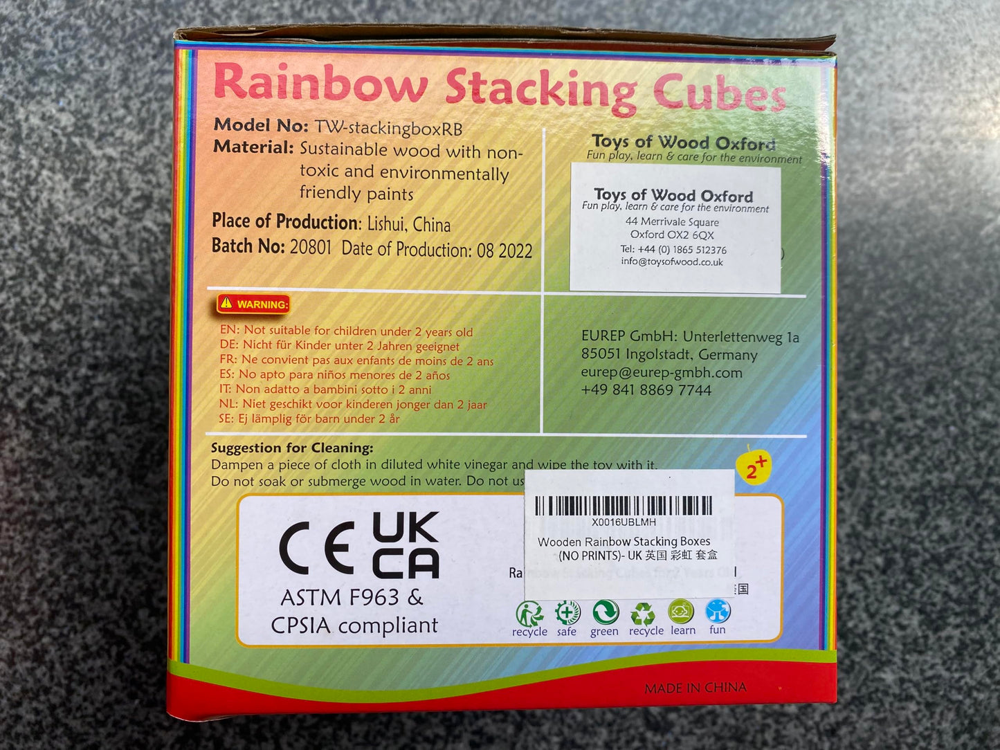 TOWO Wooden Stacking Boxes Rainbow Colors – Montessori Nesting Cubes for Toddlers | Toys of Wood Oxford