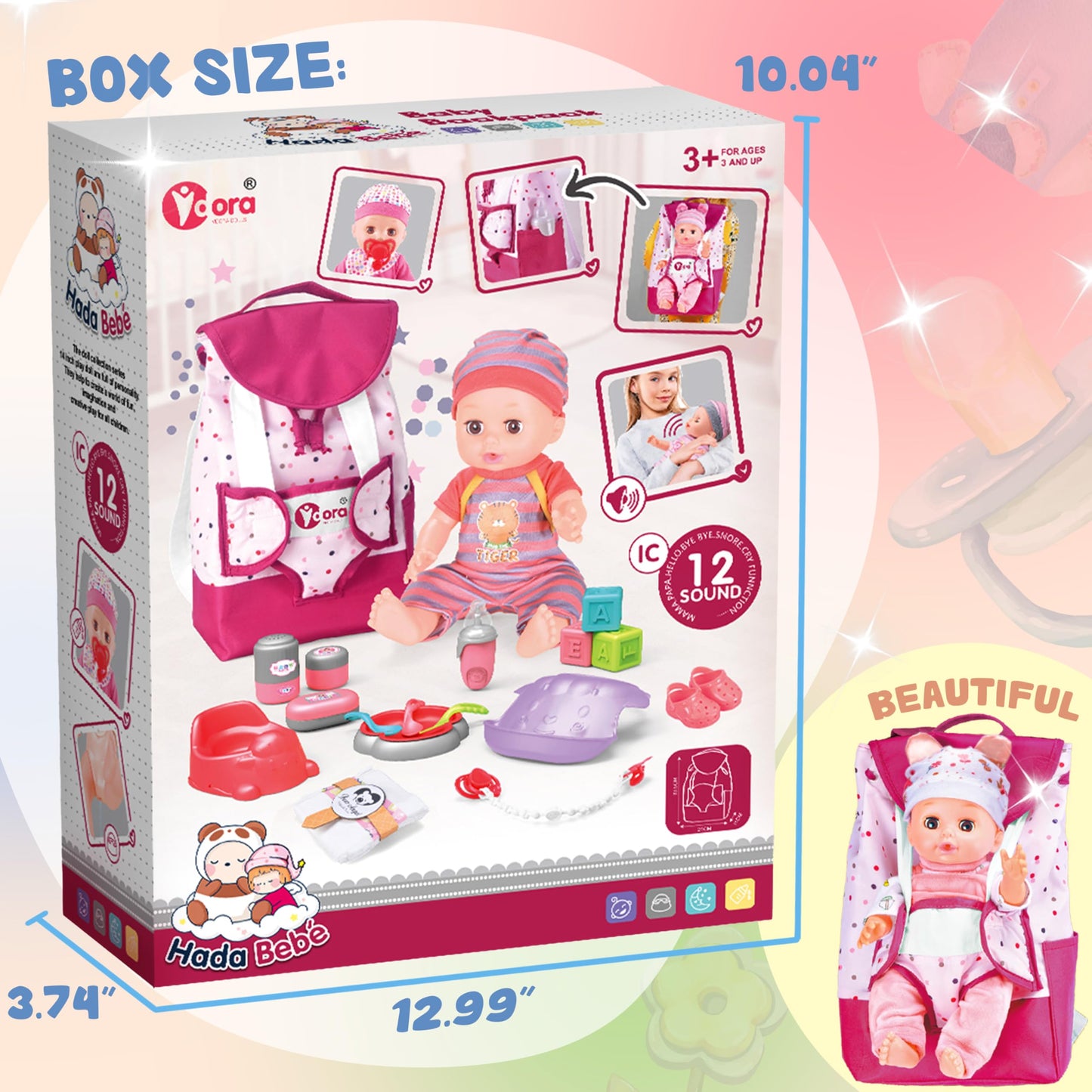 Toy Choi's 14-Inch Baby Doll with Backpack Care PlaySet & Accessories
