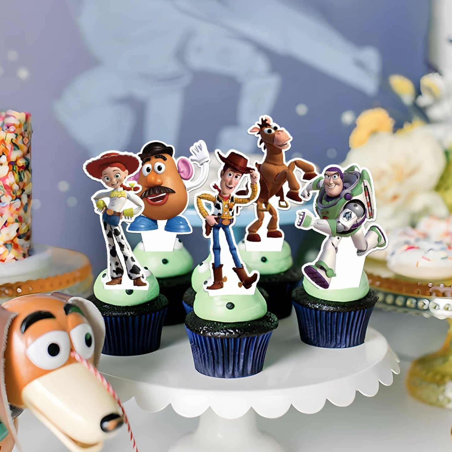 48Pcs Toy Inspired Story Cupcake Toppers – 8 Designs for Birthday Cakes & Cupcakes