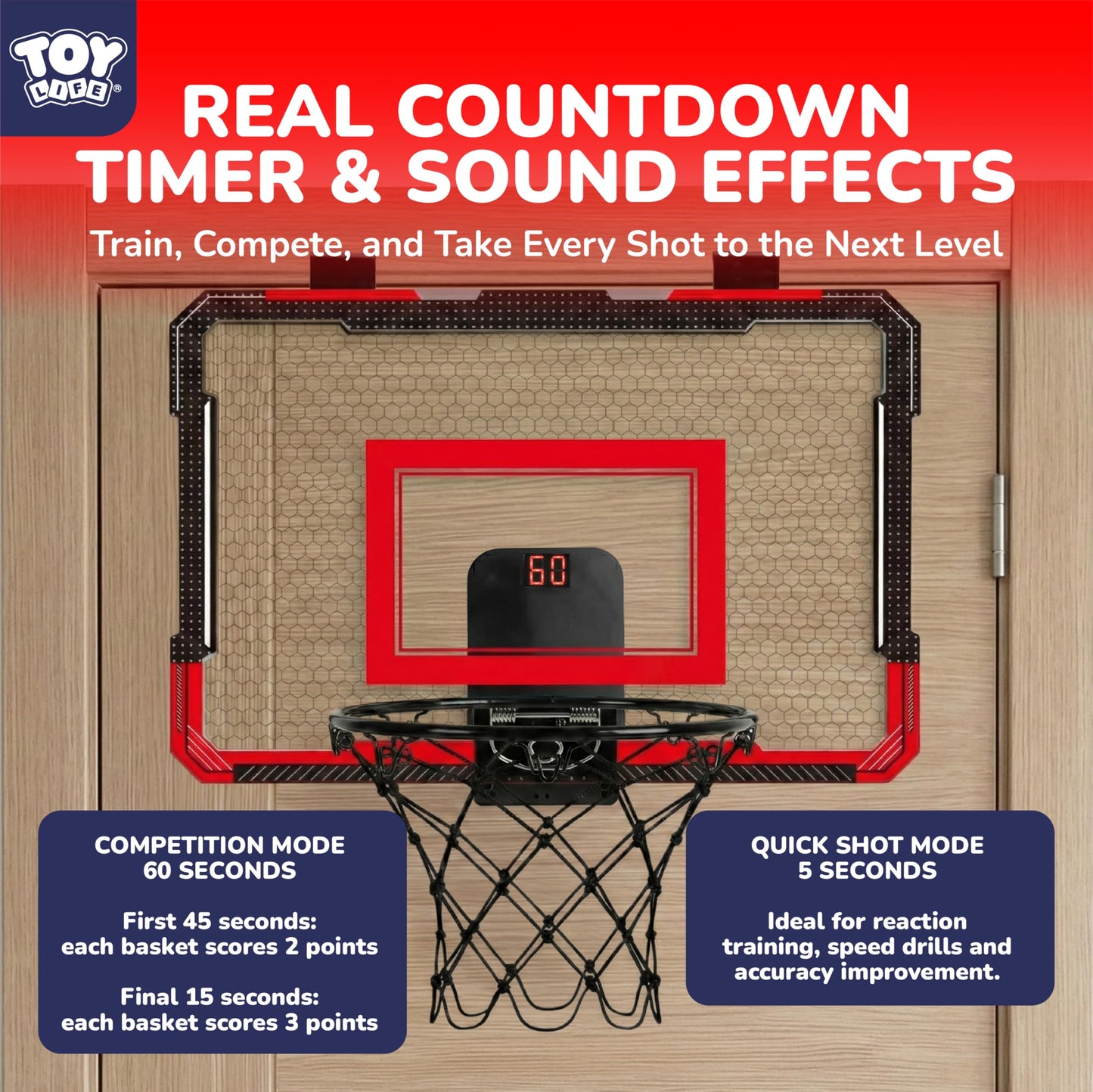 TOY Life Basketball Hoop Over The Door – Indoor Mini Hoop with 4 Balls