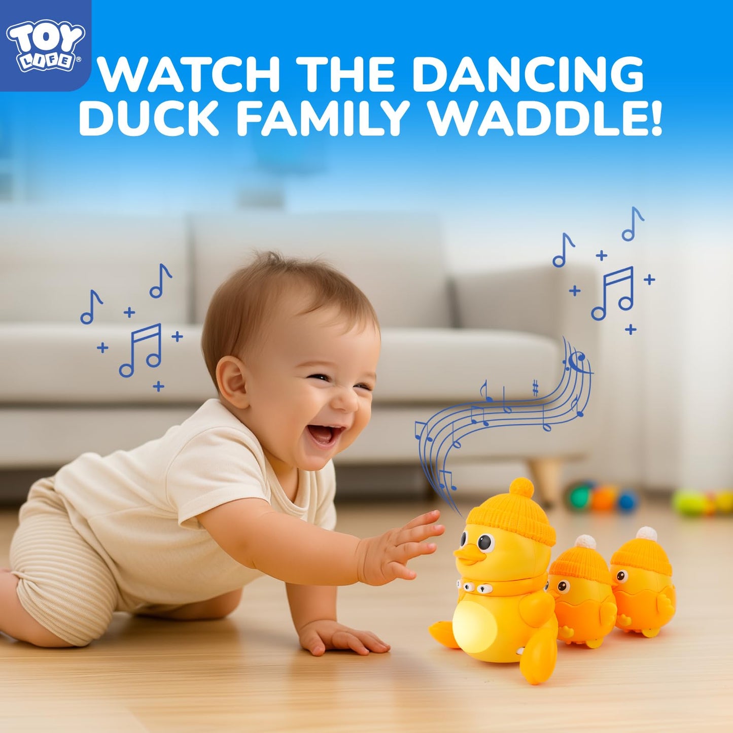 TOY Life Baby Tummy Time Toys — Dancing Duck Set with Mama & Baby Ducks for 1 Year Olds