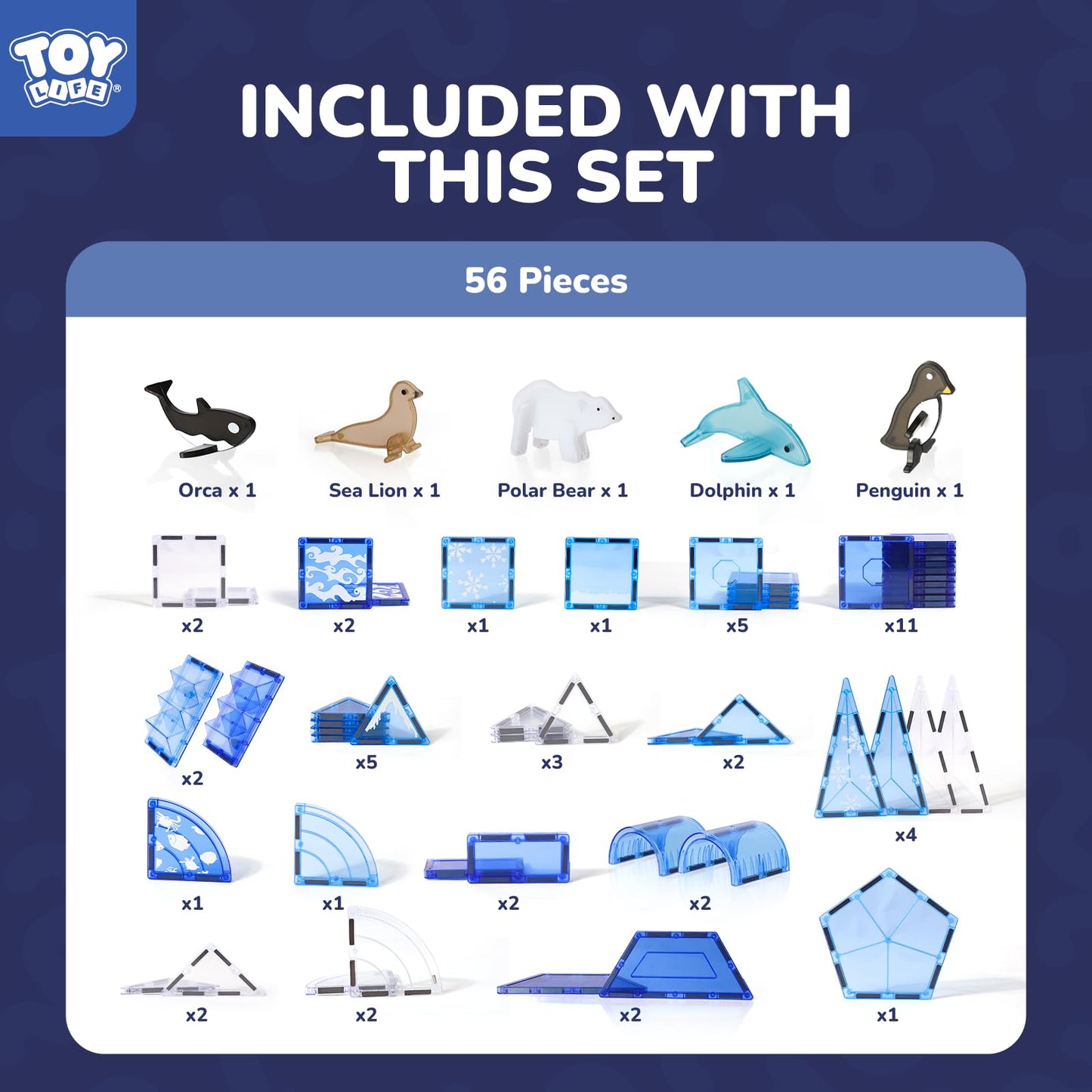 TOY Life Magnetic Tiles for Kids Ages 4-8 (56 pcs) – Magnetic Building Toy Set
